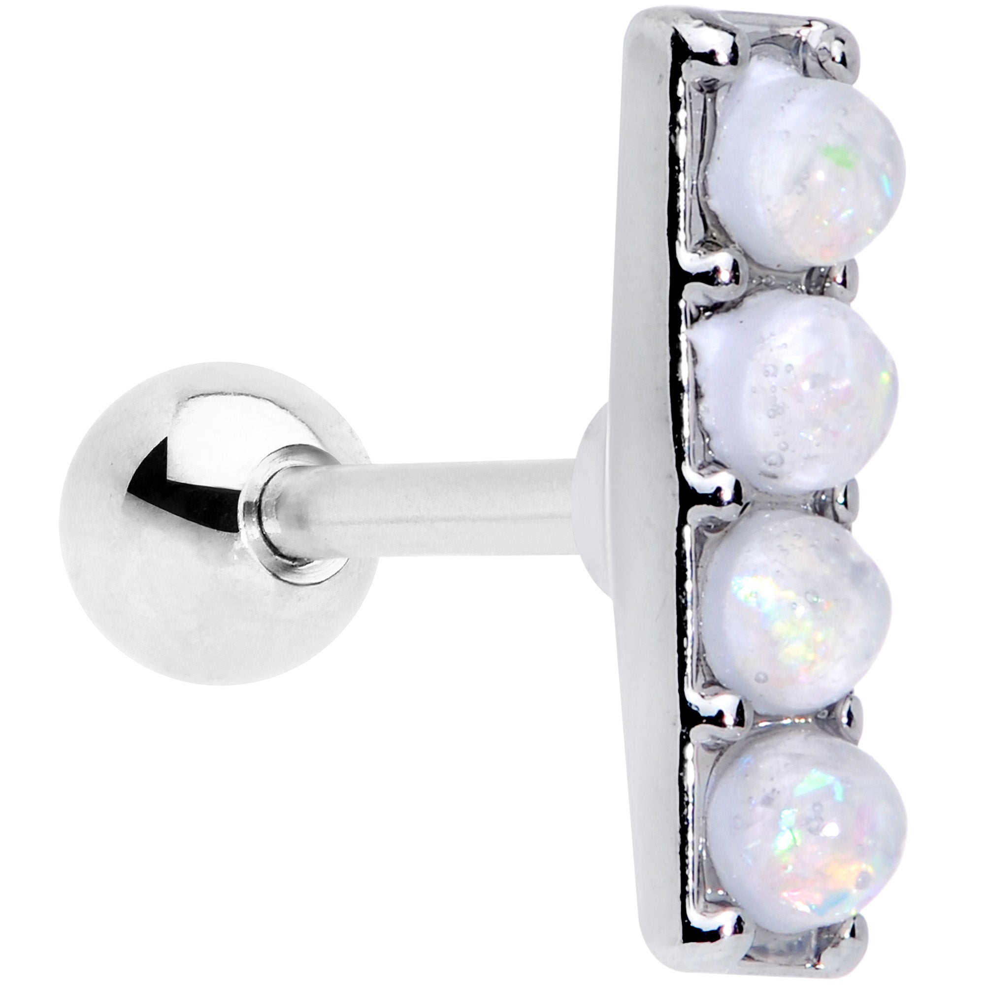 16 Gauge 1/4 White Faux Opal Quad Cartilage Tragus Earring