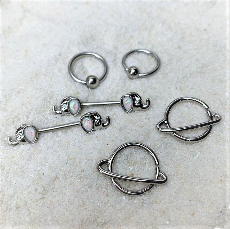 14 Gauge 1/2 Ring of Saturn Planet Nipple Ring Set