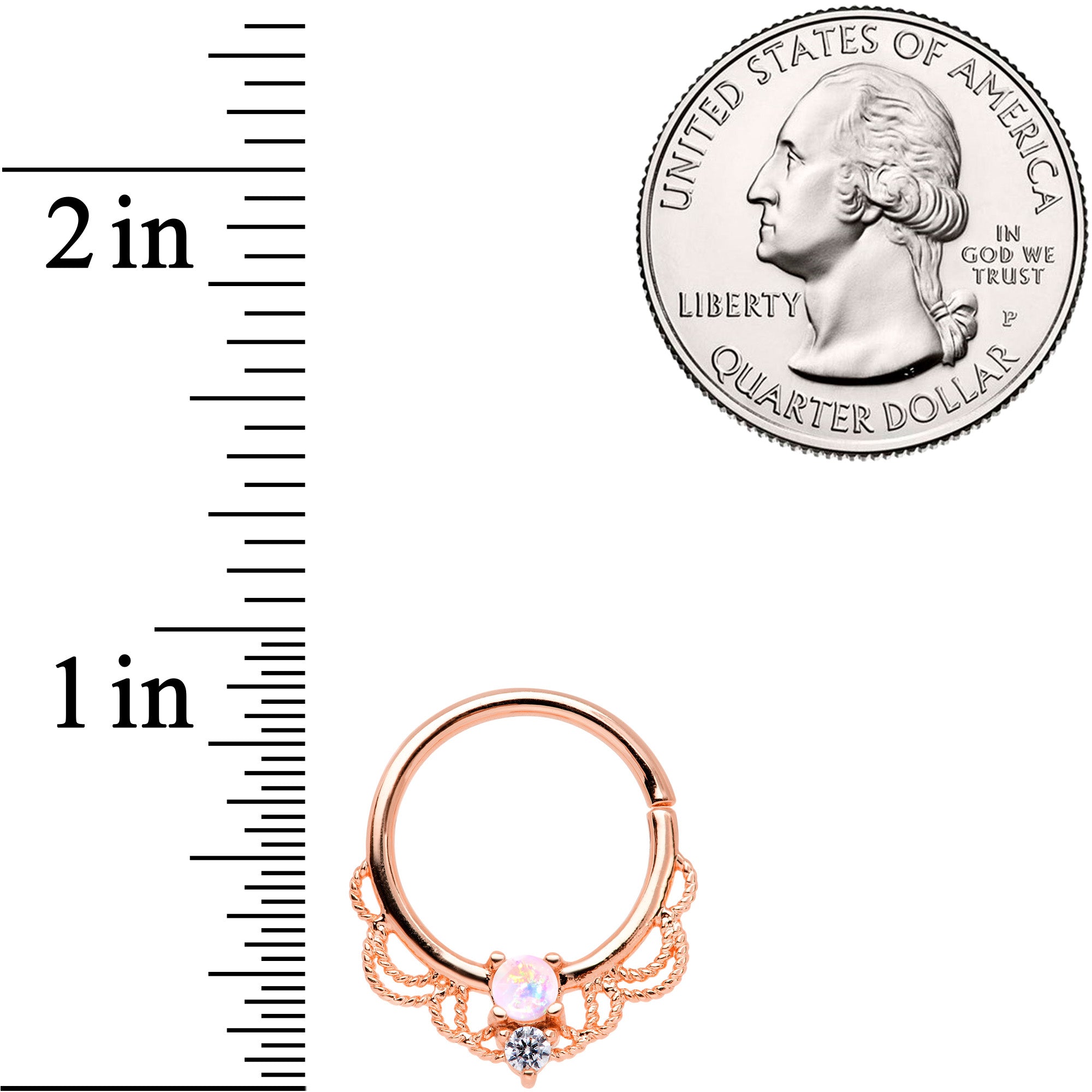 14 Gauge 9/16 White Faux Opal Rose Gold Tone Fancy Nipple Ring Set