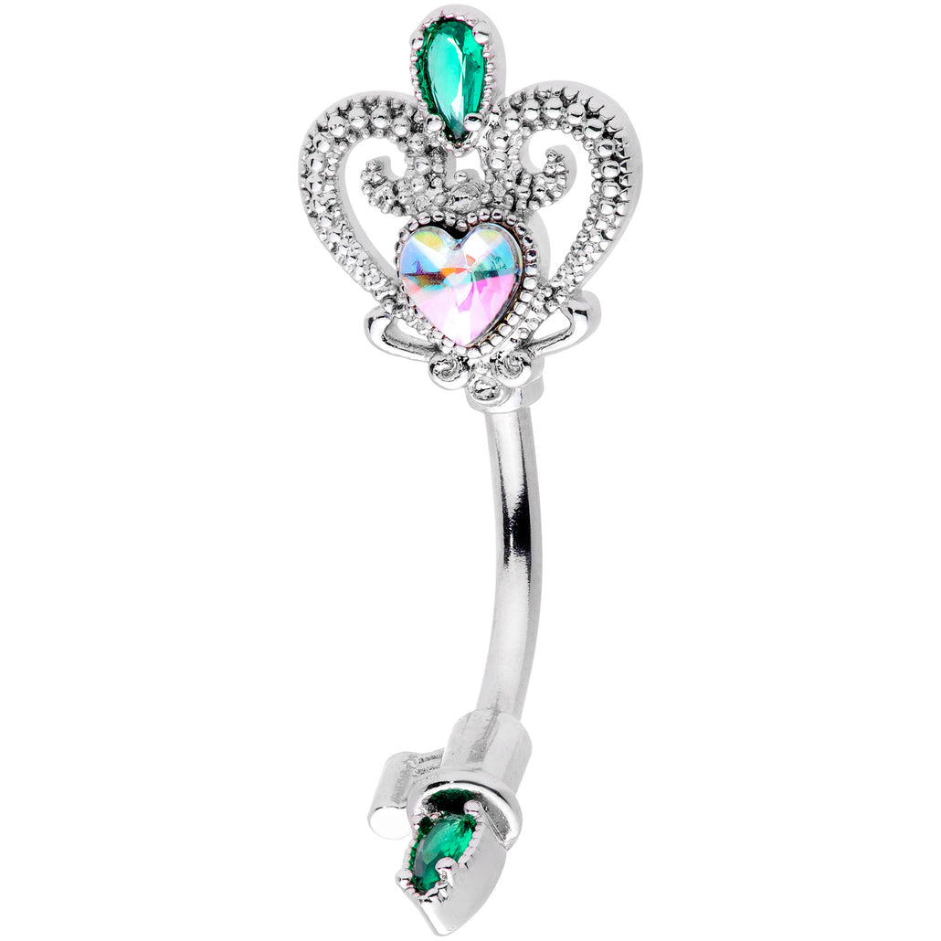 Green Aurora Gem Queens Key Double Mount Belly Ring