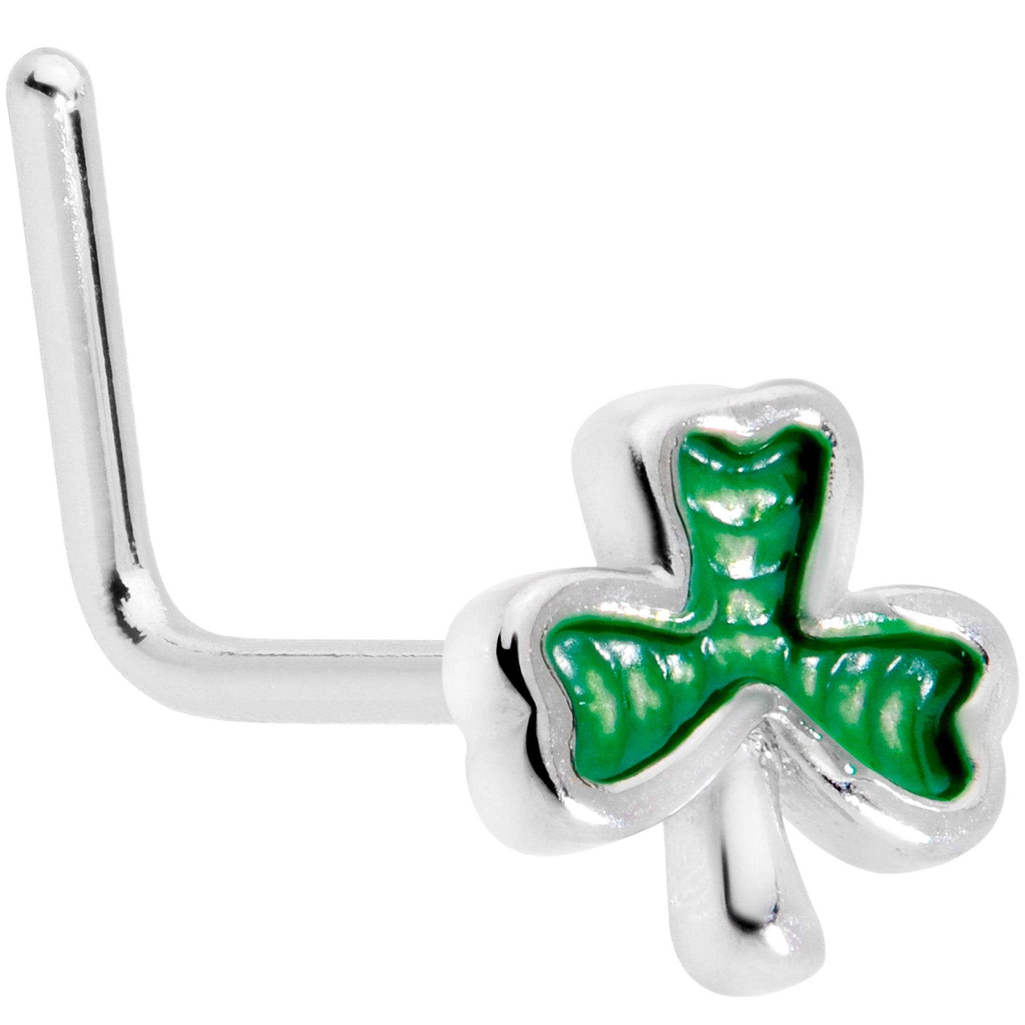 22 Gauge 5/16 St Patricks Day Shamrock L Shaped Nose Ring