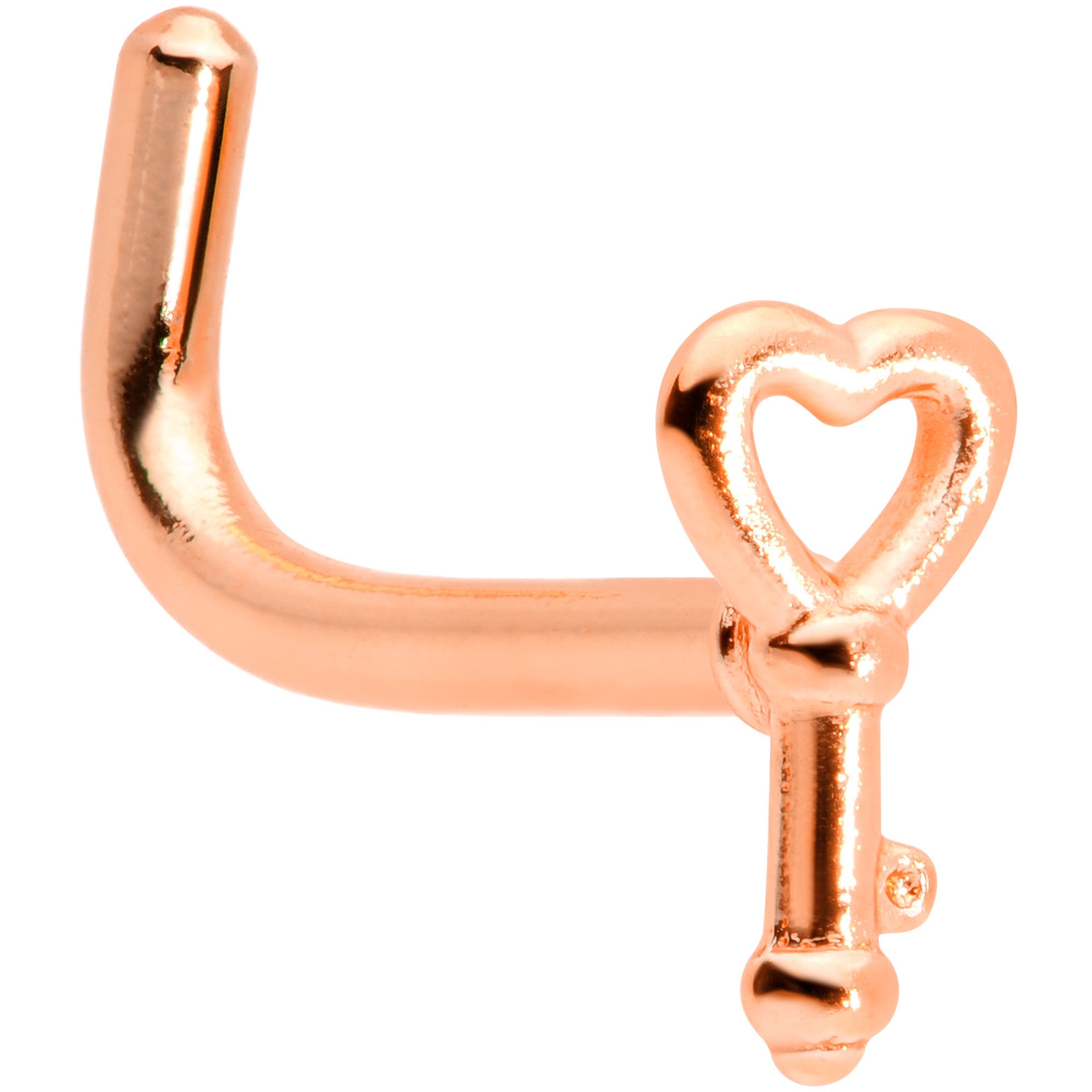 18 Gauge 5/16 Rose Gold Tone Key to Your Heart L Shaped Nose Ring