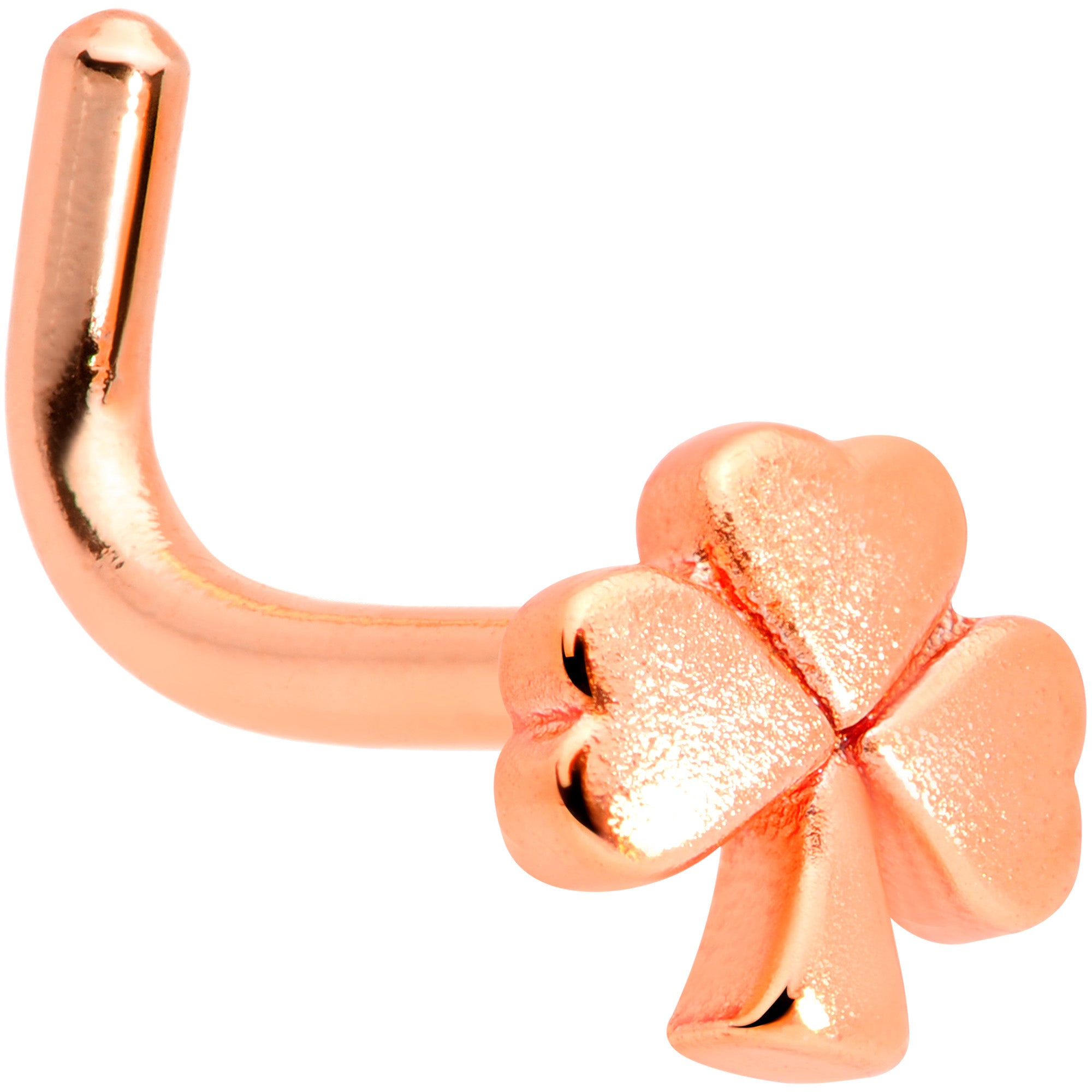 18 Gauge 5/16 Rose Gold Tone St Patricks Shamrock L Shaped Nose Ring