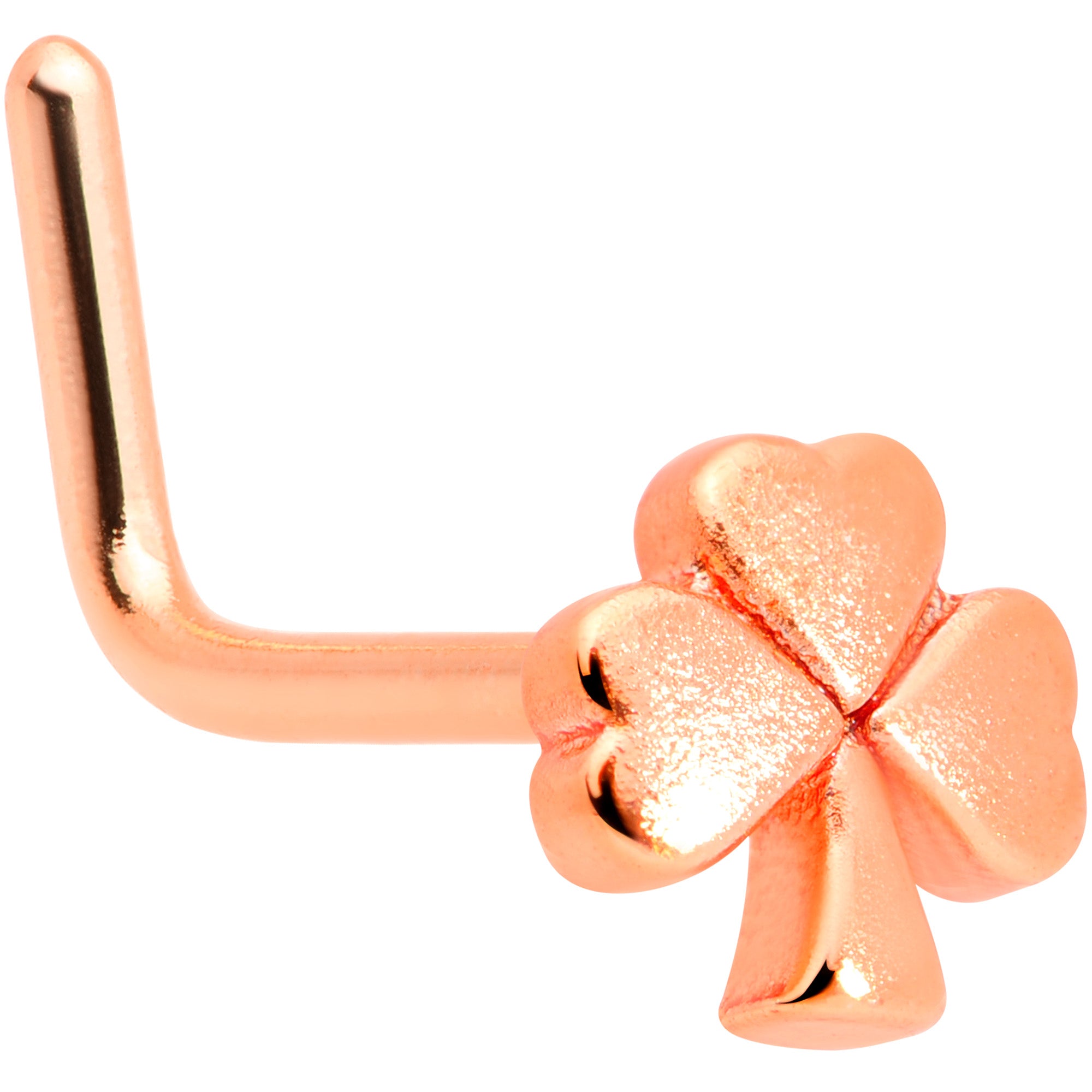 20 Gauge 5/16 Rose Gold Tone St Patricks Shamrock L Shaped Nose Ring