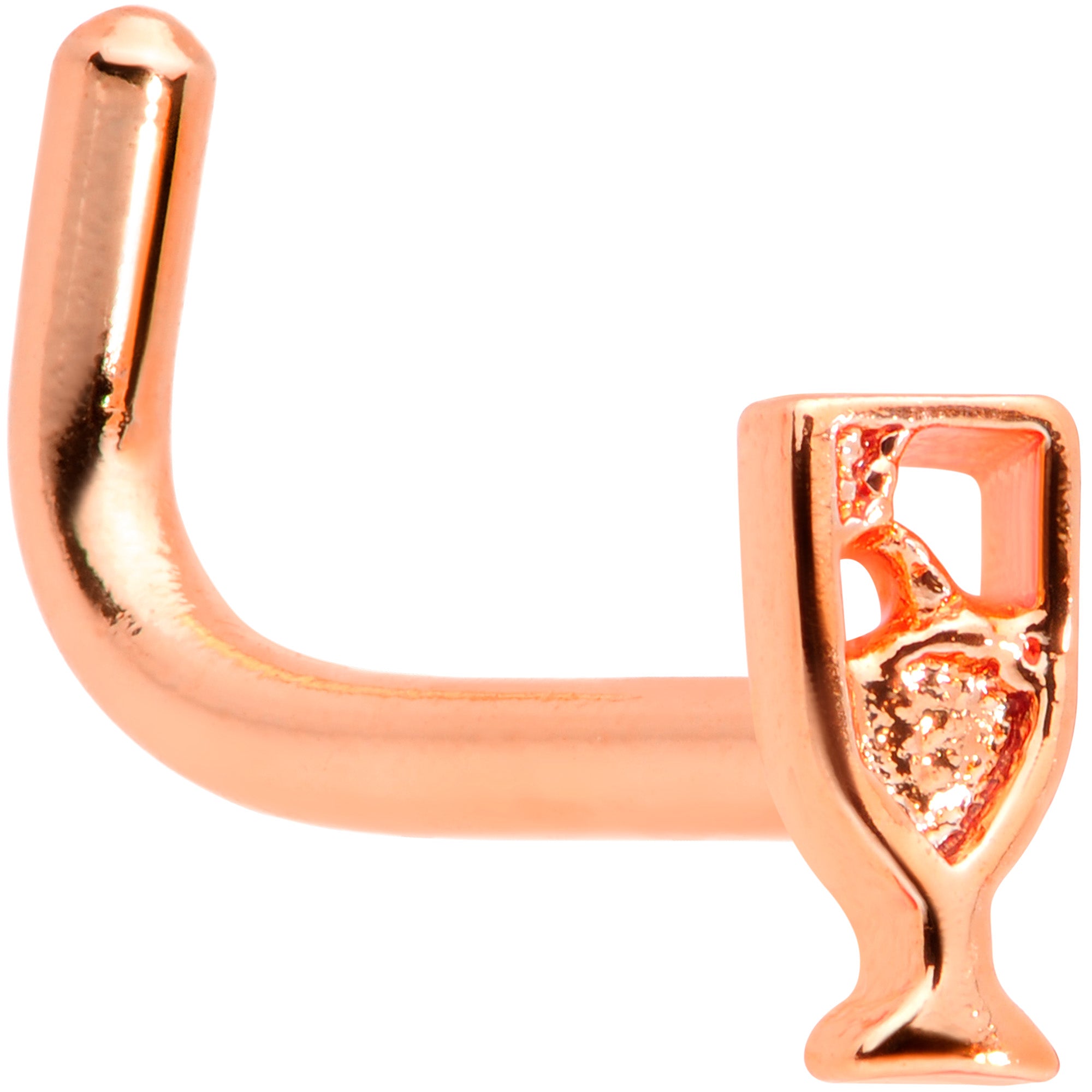 18 Gauge 5/16 Rose Gold Tone New Years Champagne L Shaped Nose Ring