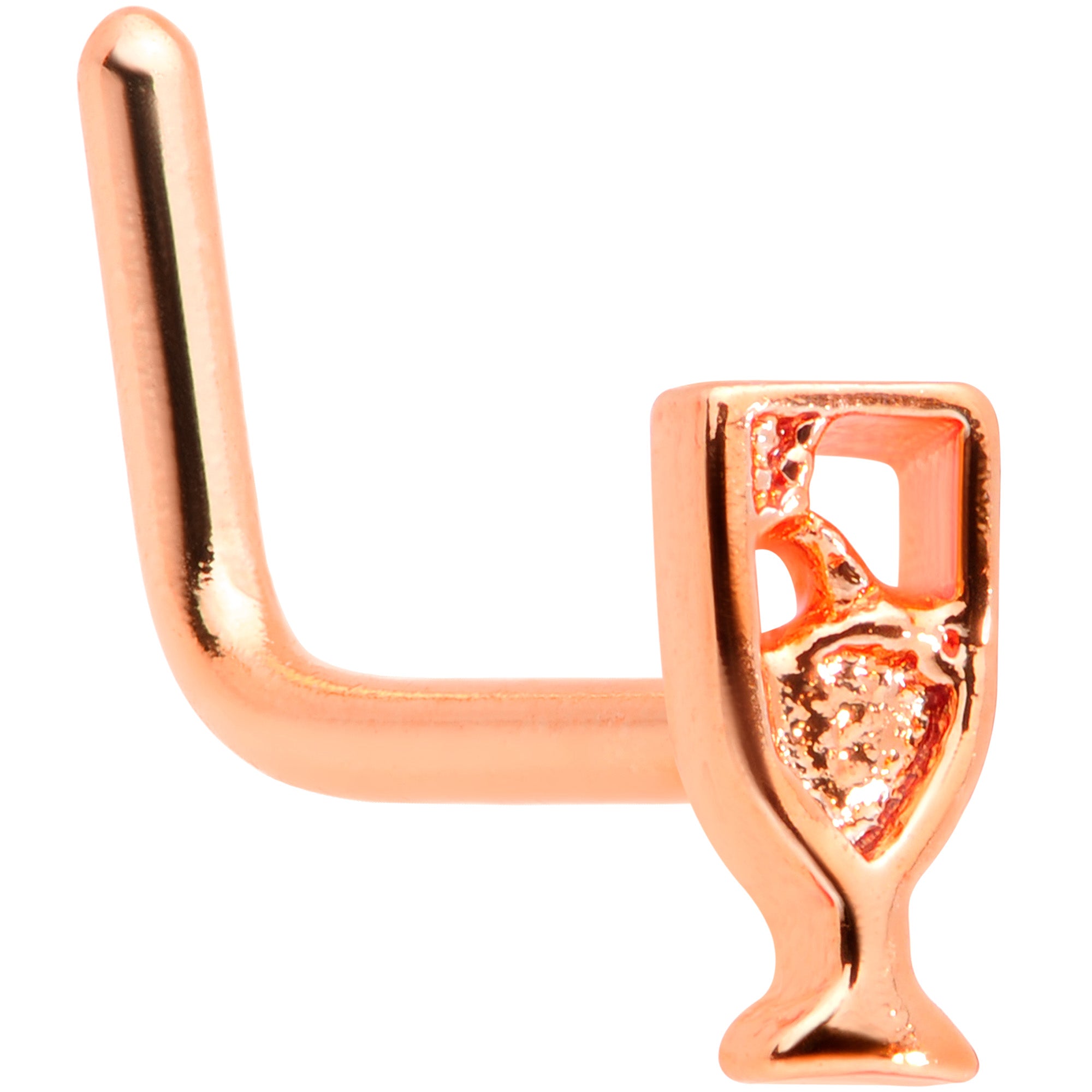 20 Gauge 1/4 Rose Gold Tone New Years Champagne L Shaped Nose Ring