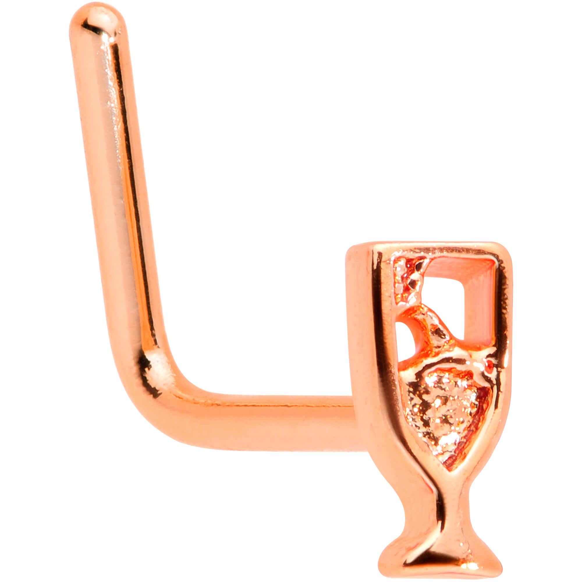 22 Gauge 5/16 Rose Gold Tone New Years Champagne L Shaped Nose Ring