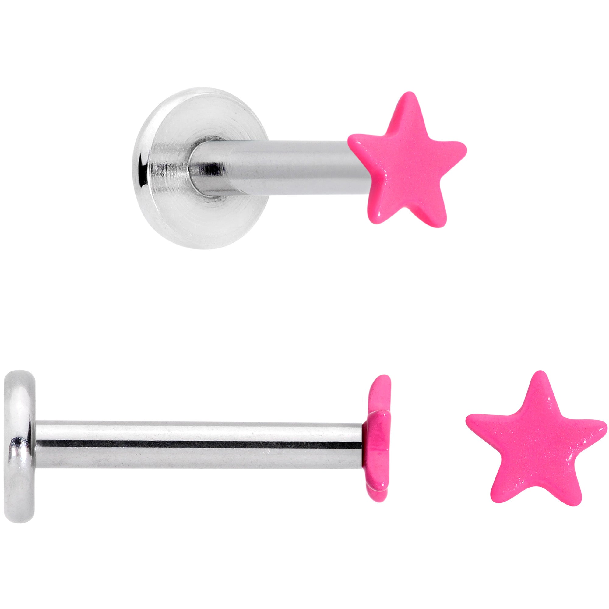 16 Gauge 5/16 Blue Pink Yellow Glow Star Labret Set of 3