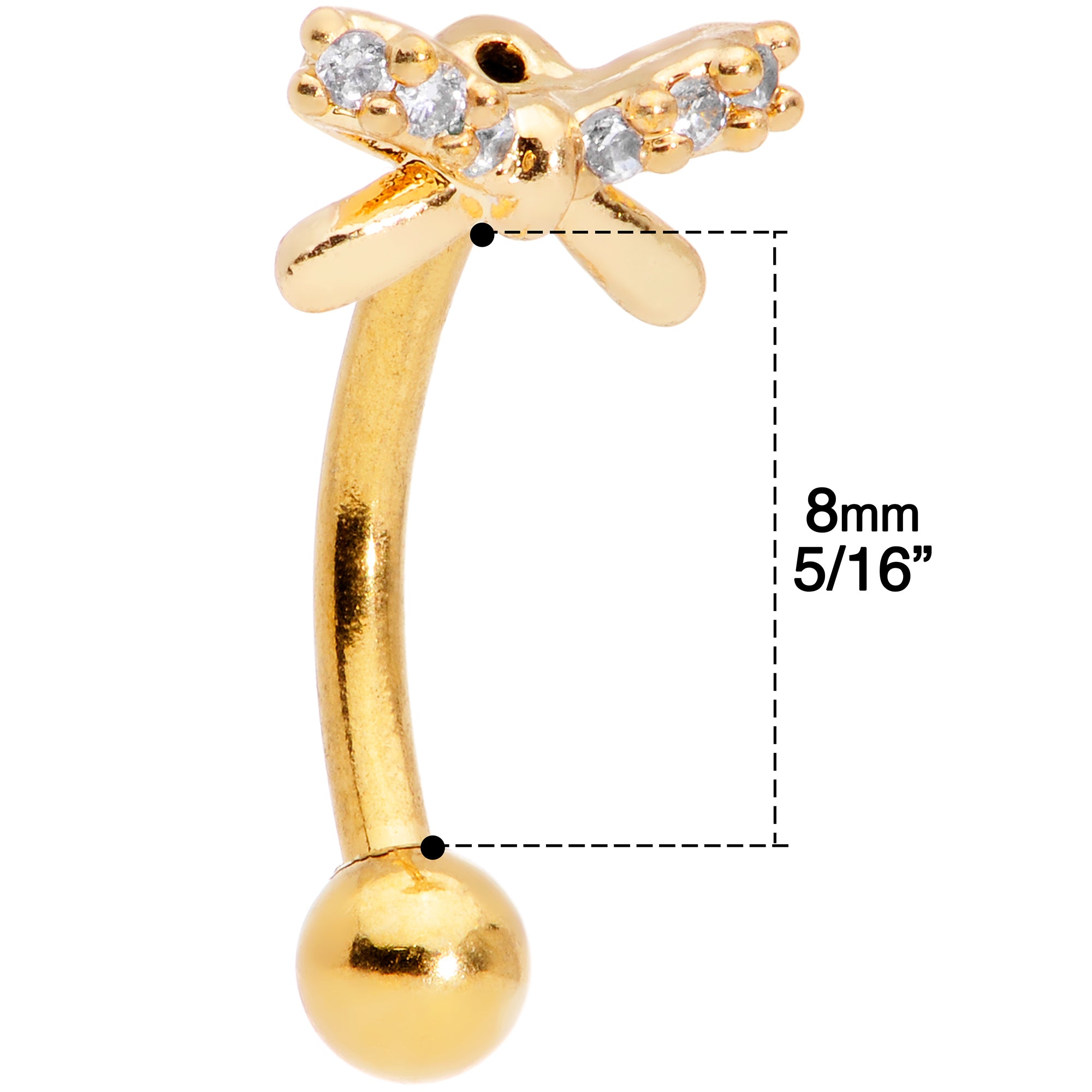 16 Gauge 5/16 Clear Gem Gold Tone Ribbon Bow Curved Eyebrow Ring