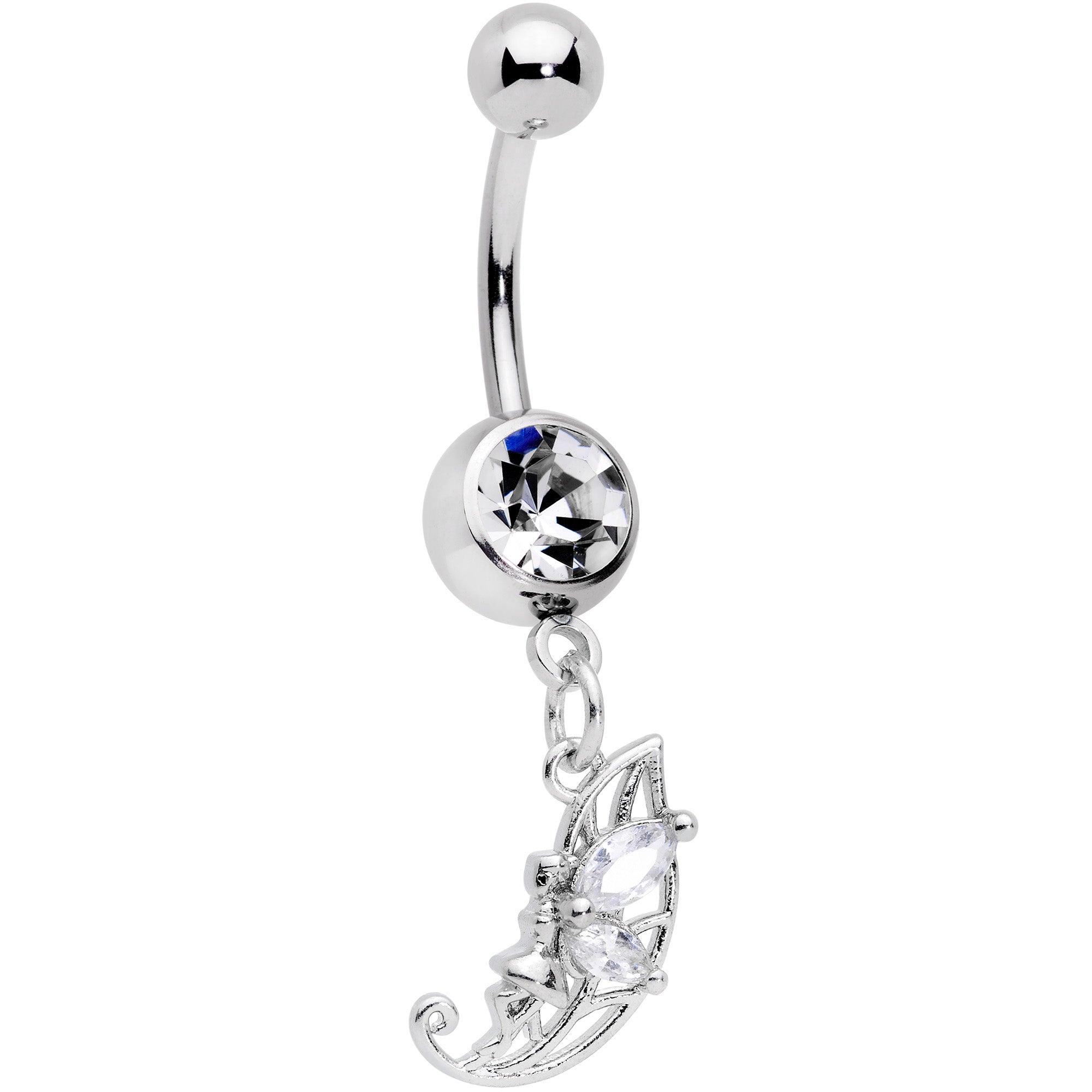 Clear CZ Gem Fairy Leaf Dangle Belly Ring