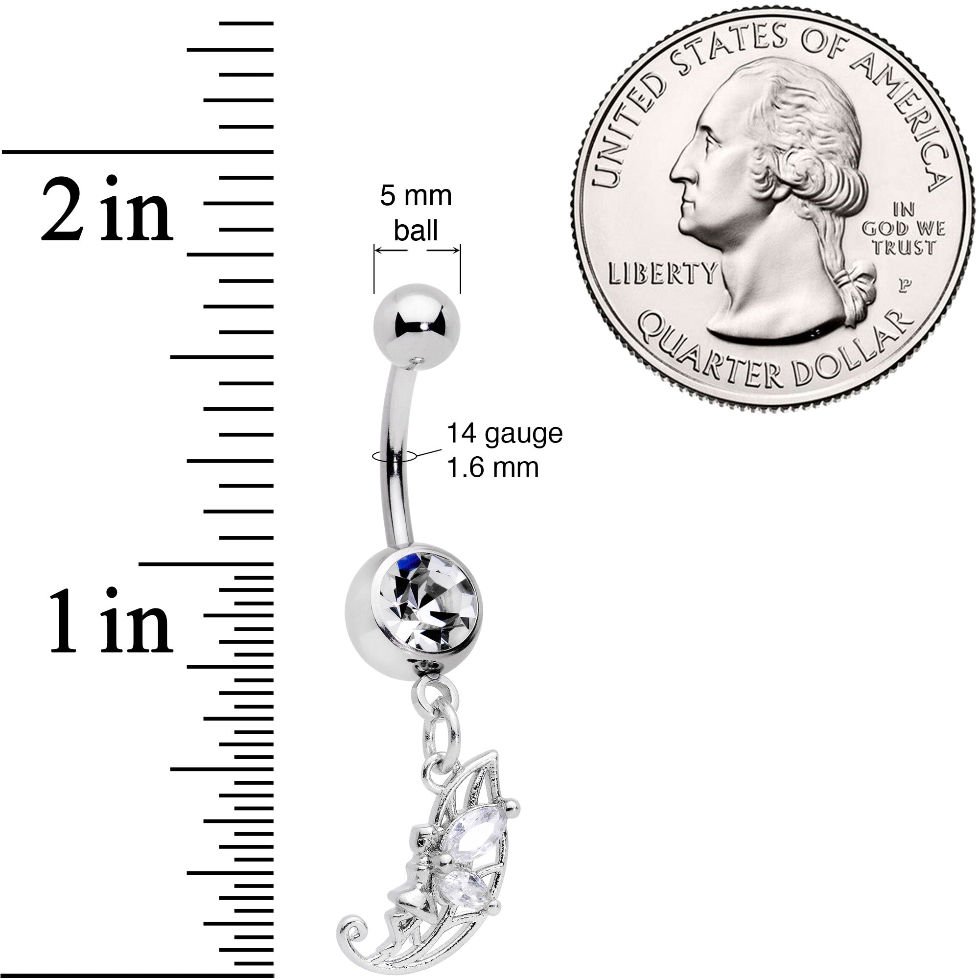 Clear CZ Gem Fairy Leaf Dangle Belly Ring