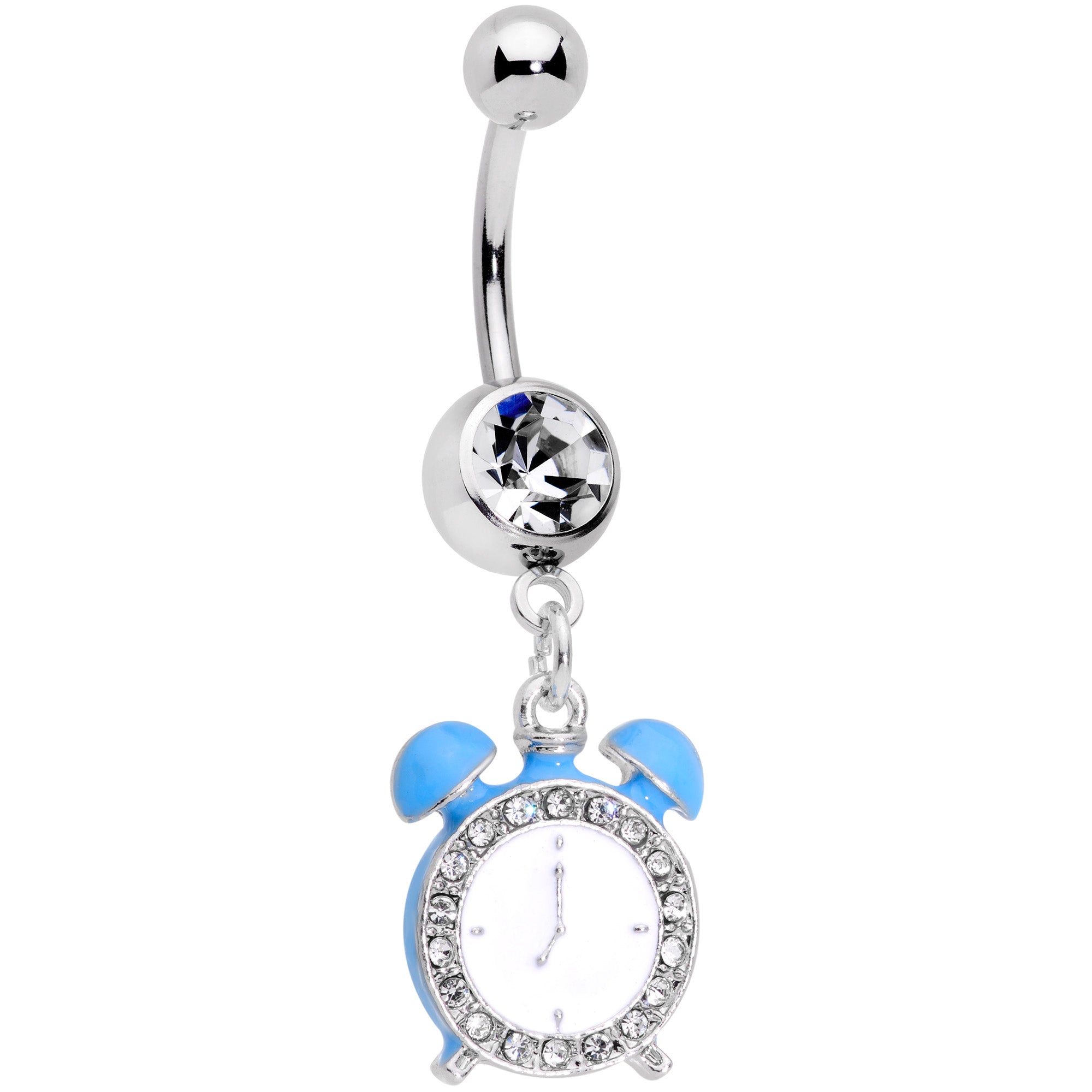 Clear Gem Light Blue Alarm Clock Dangle Belly Ring