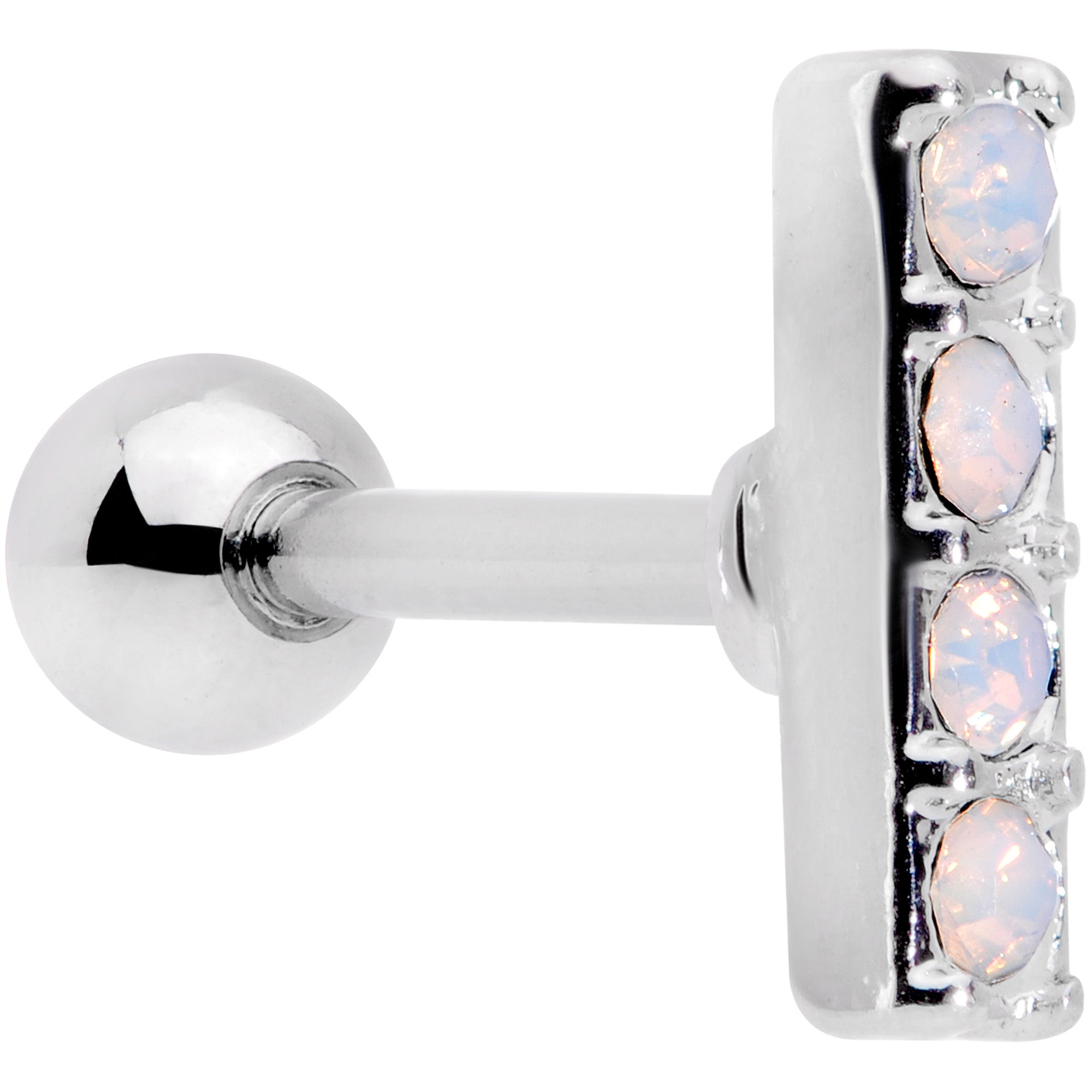 16 Gauge 5/16 White Faux Opal Quartet Cartilage Tragus Earring