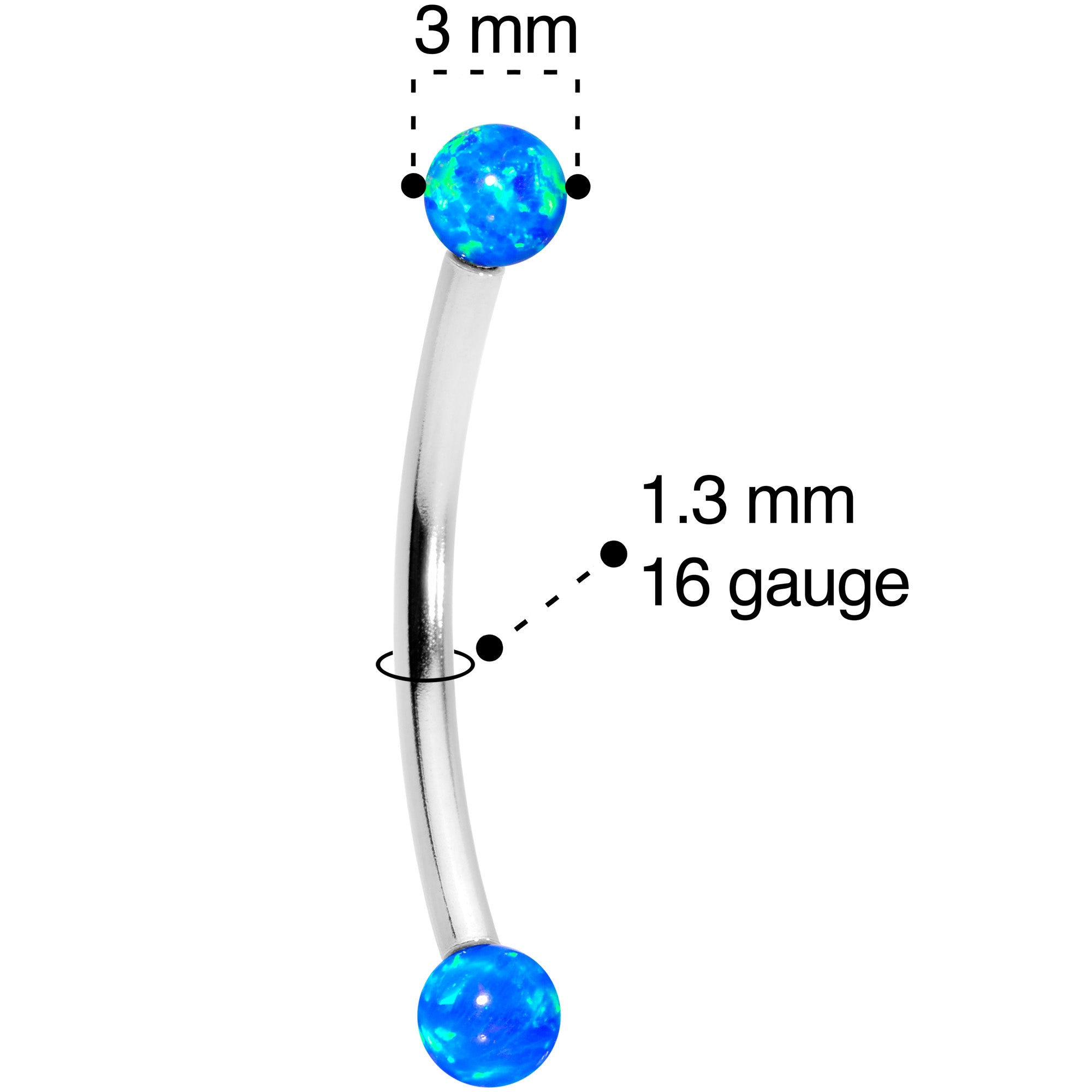 16 Gauge 9/16 3mm Blue Synthetic Opal Curved Barbell