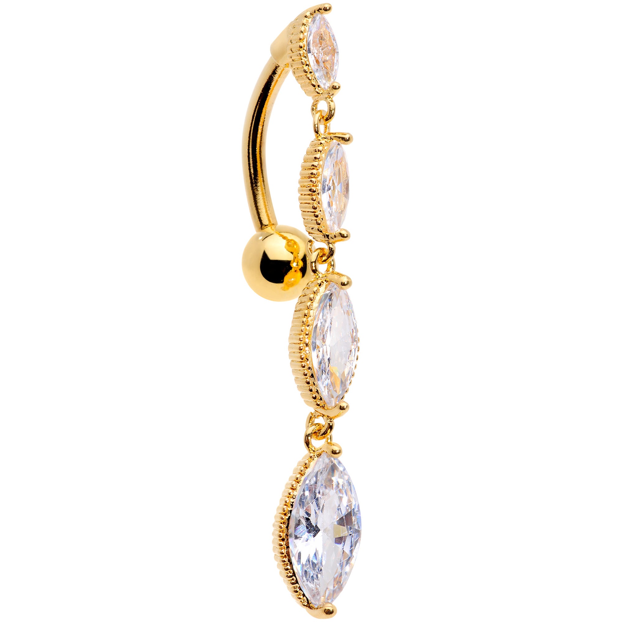 Clear CZ Gem Gold Tone Waterfall Dangle Top Mount Belly Ring