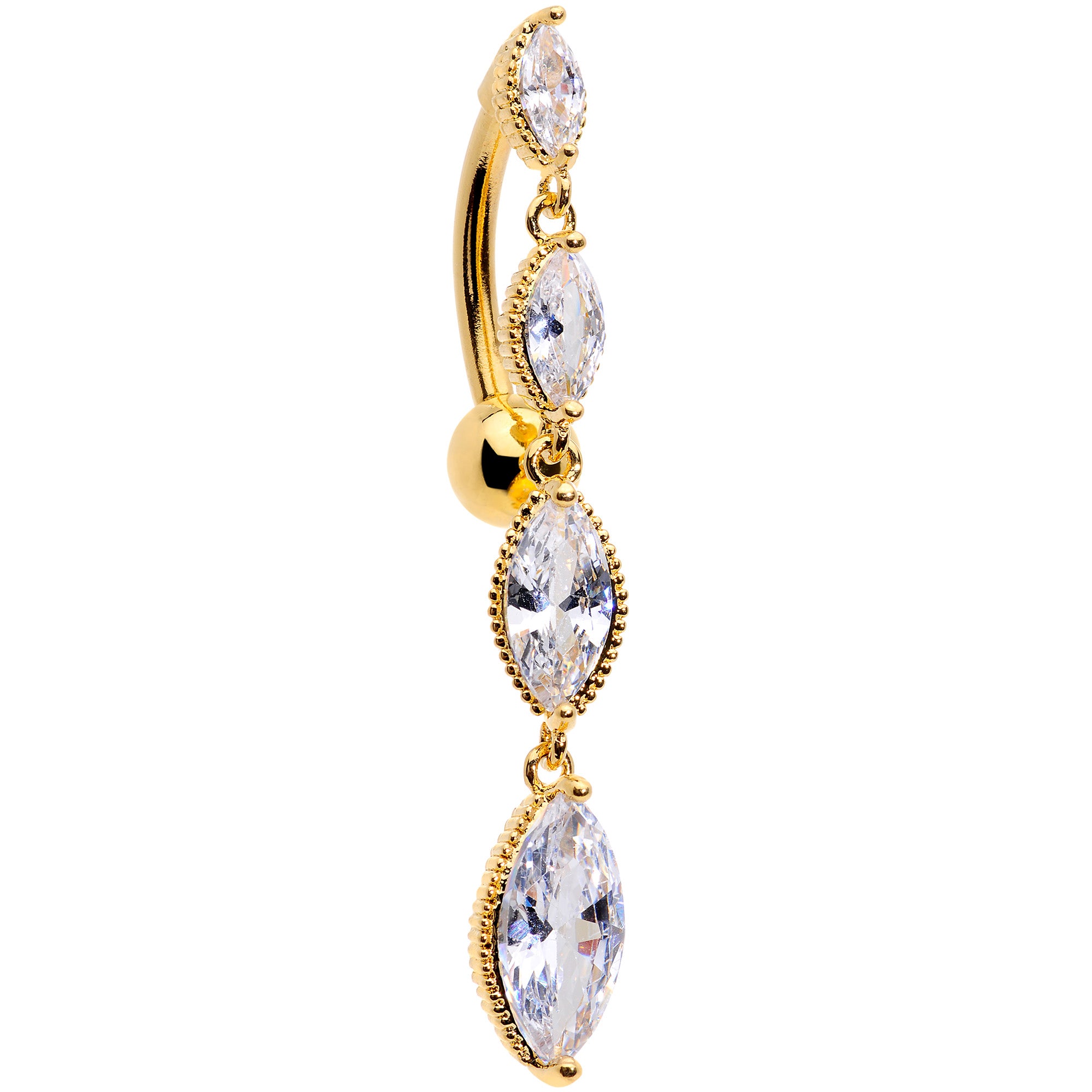 Clear CZ Gem Gold Tone Waterfall Dangle Top Mount Belly Ring