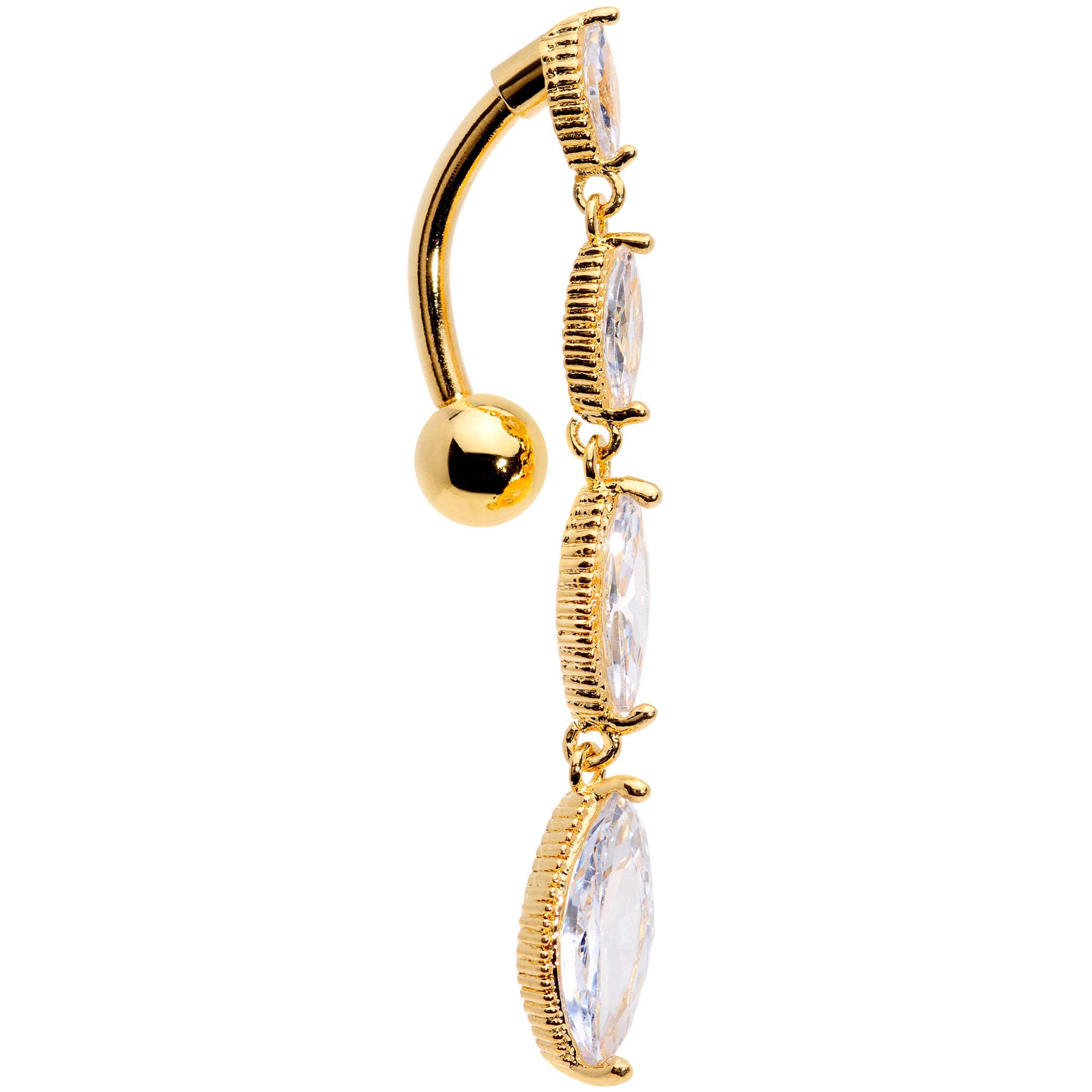 Clear CZ Gem Gold Tone Waterfall Dangle Top Mount Belly Ring