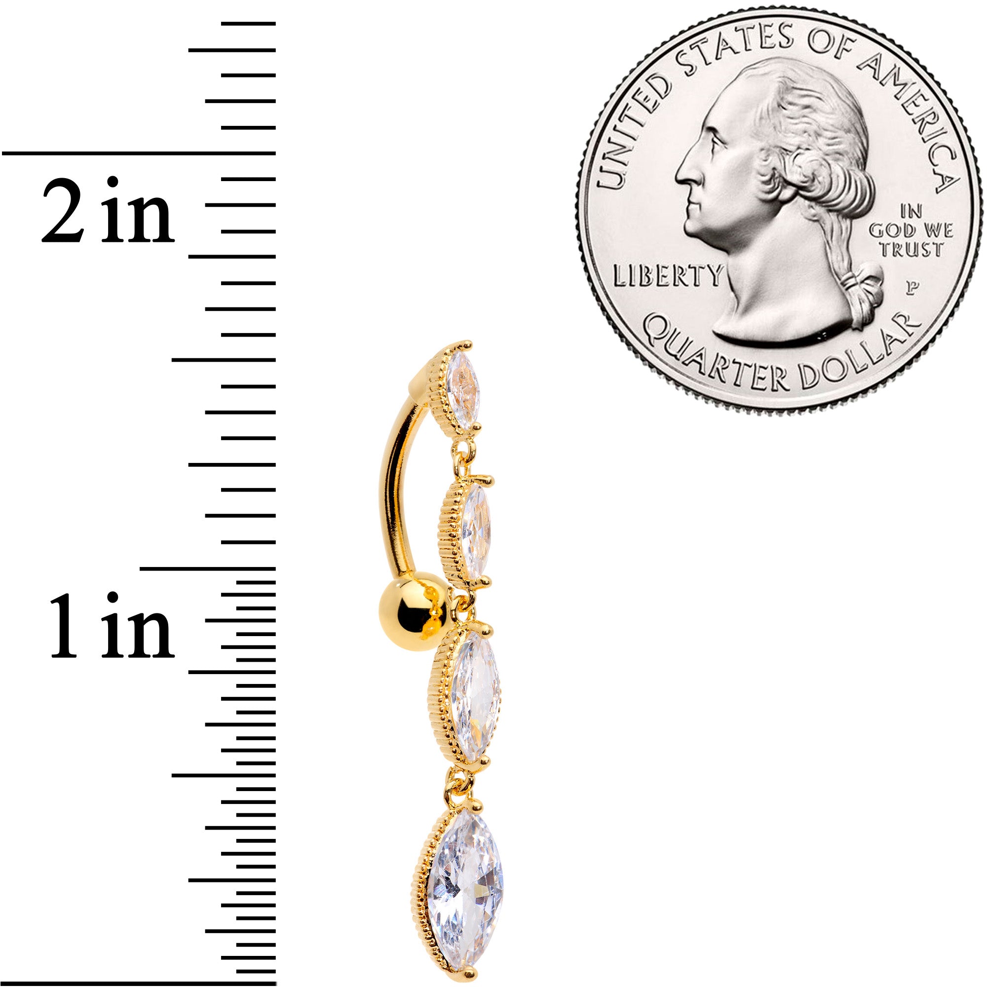 Clear CZ Gem Gold Tone Waterfall Dangle Top Mount Belly Ring