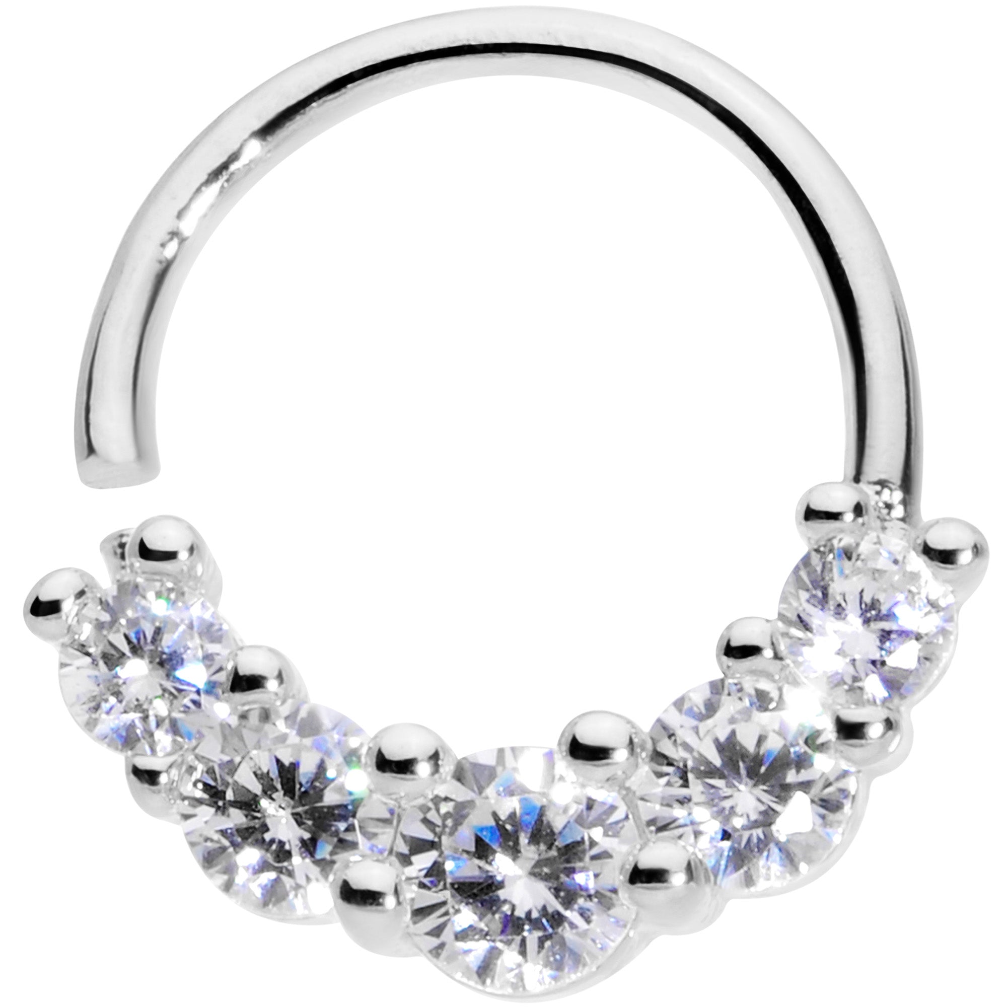 16 Gauge 3/8 Clear CZ Gem Cluster Closure Ring