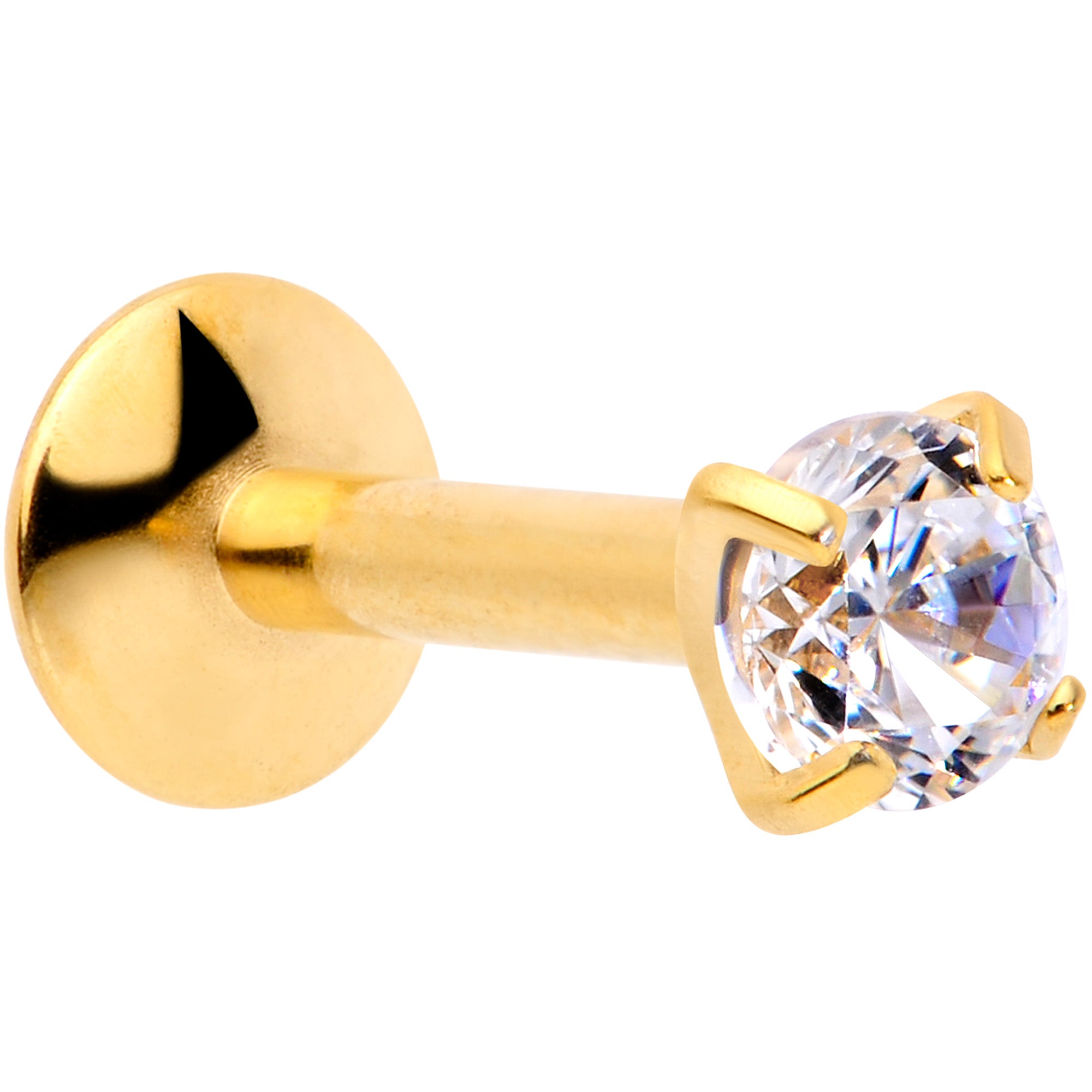 16 Gauge 1/4 3mm CZ Gold Tone G23 Titanium Internal Thread Labret