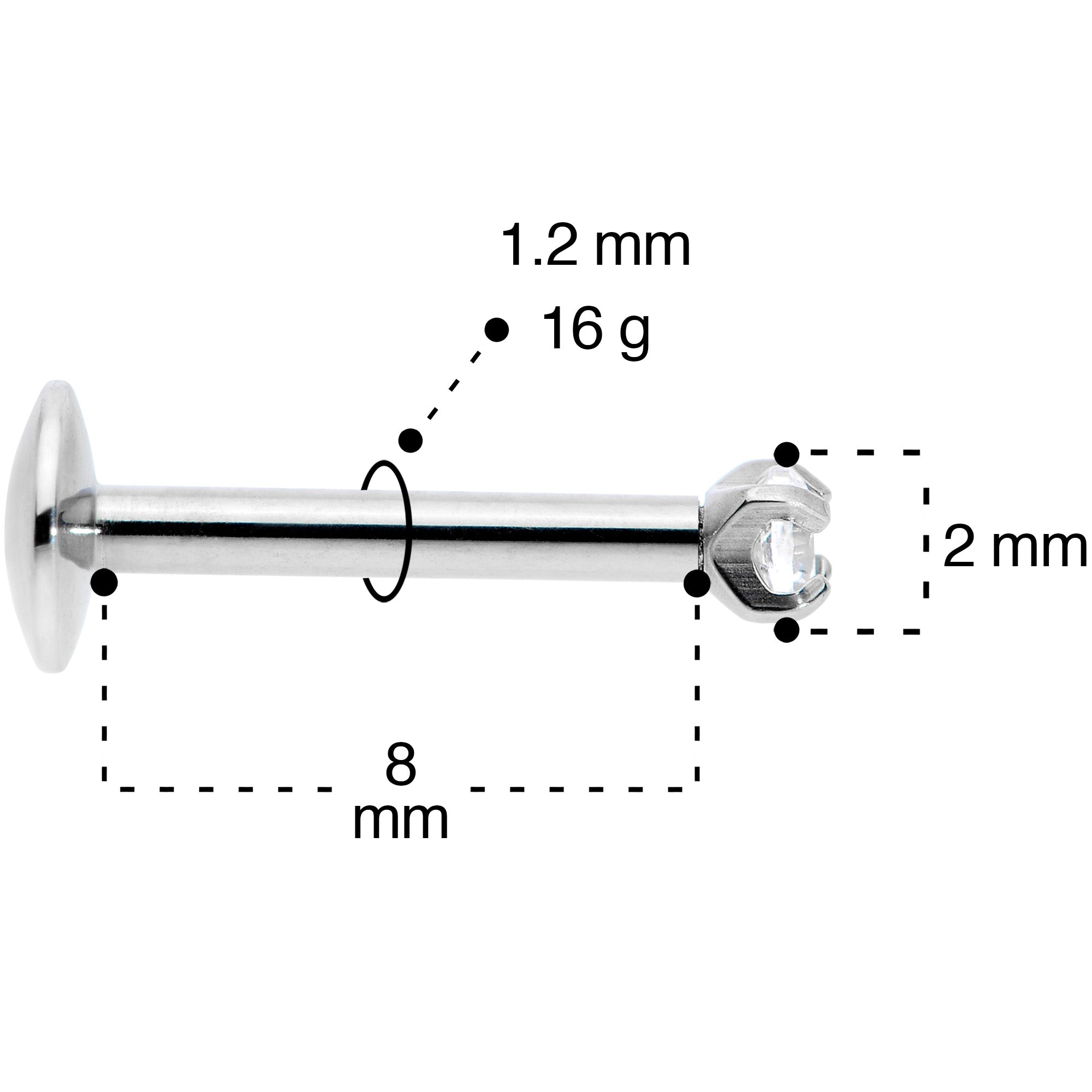 16 Gauge 5/16 2mm CZ G23 Titanium Internally Threaded Labret