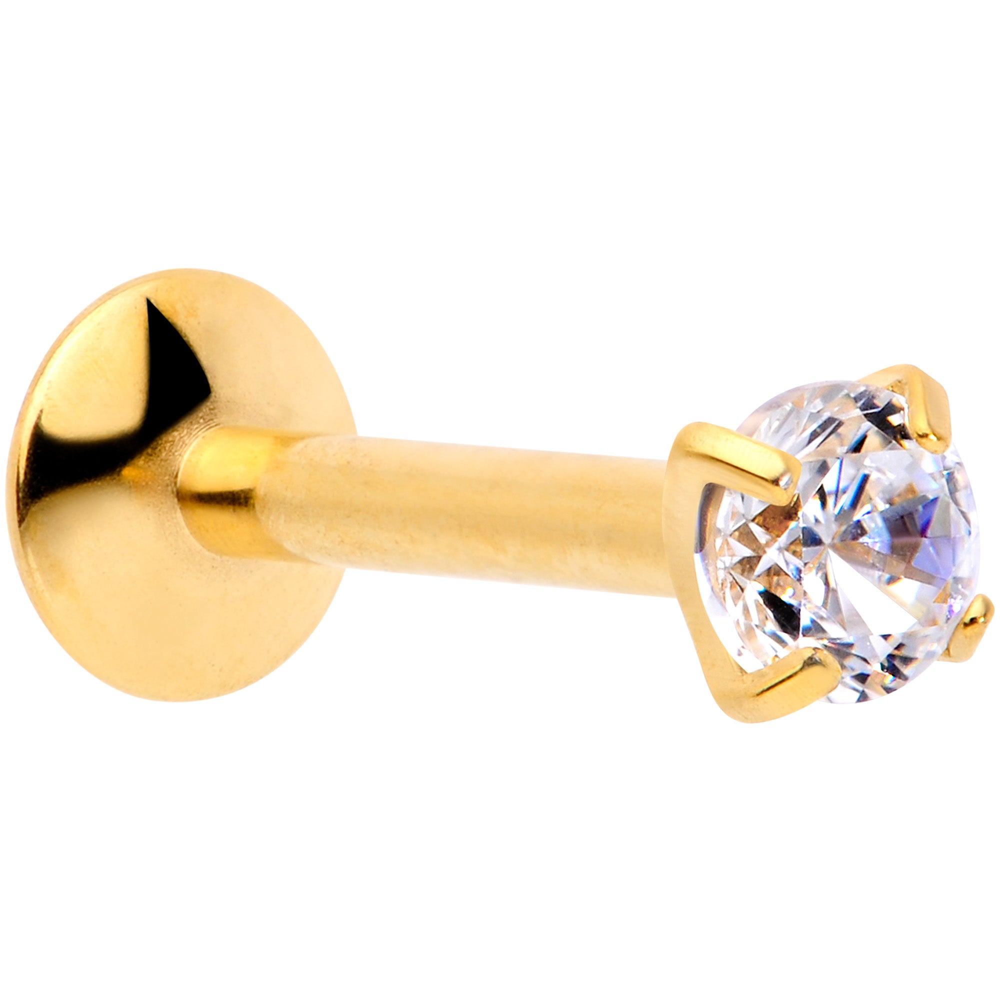 16 Gauge 5/16 3mm CZ Gold Tone G23 Titanium Internal Thread Labret