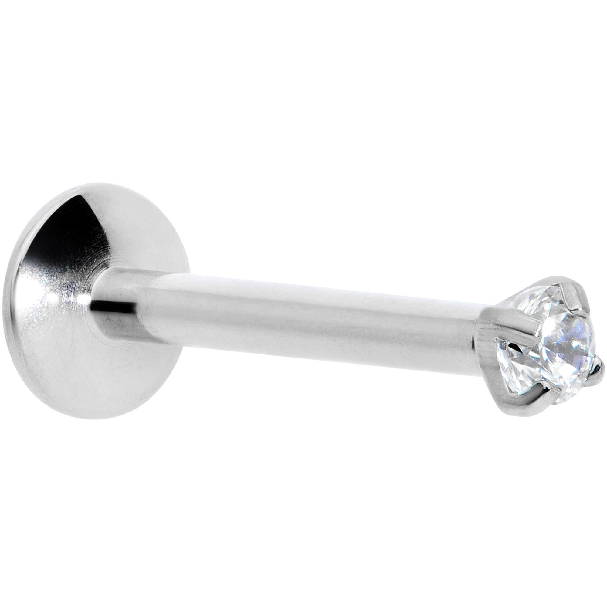 16 Gauge 3/8 2mm Clear CZ Gem G23 Titanium Internally Threaded Labret