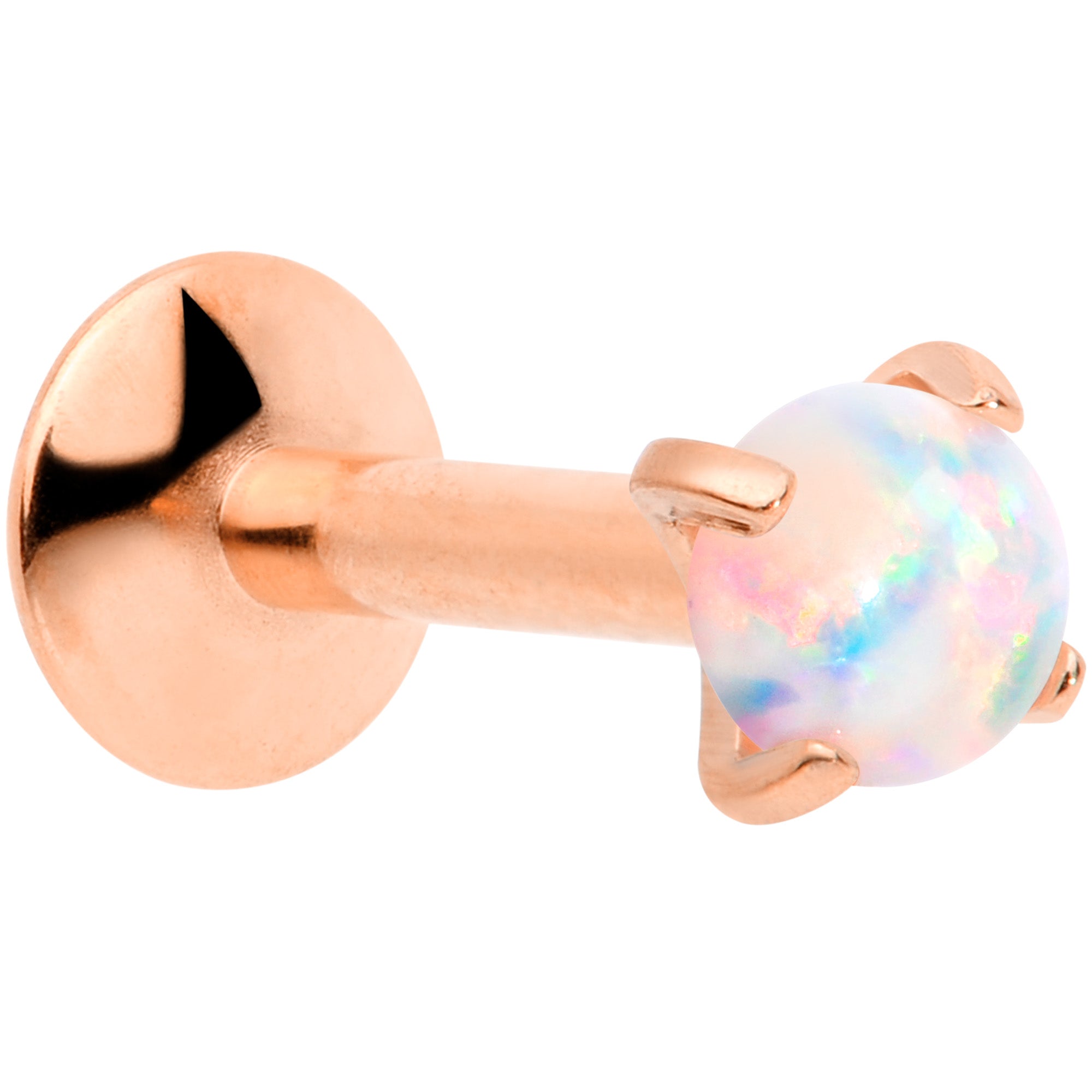 16G 1/4 3mm Syn Opal Rose Gold G23 Titanium Internal Thread Labret