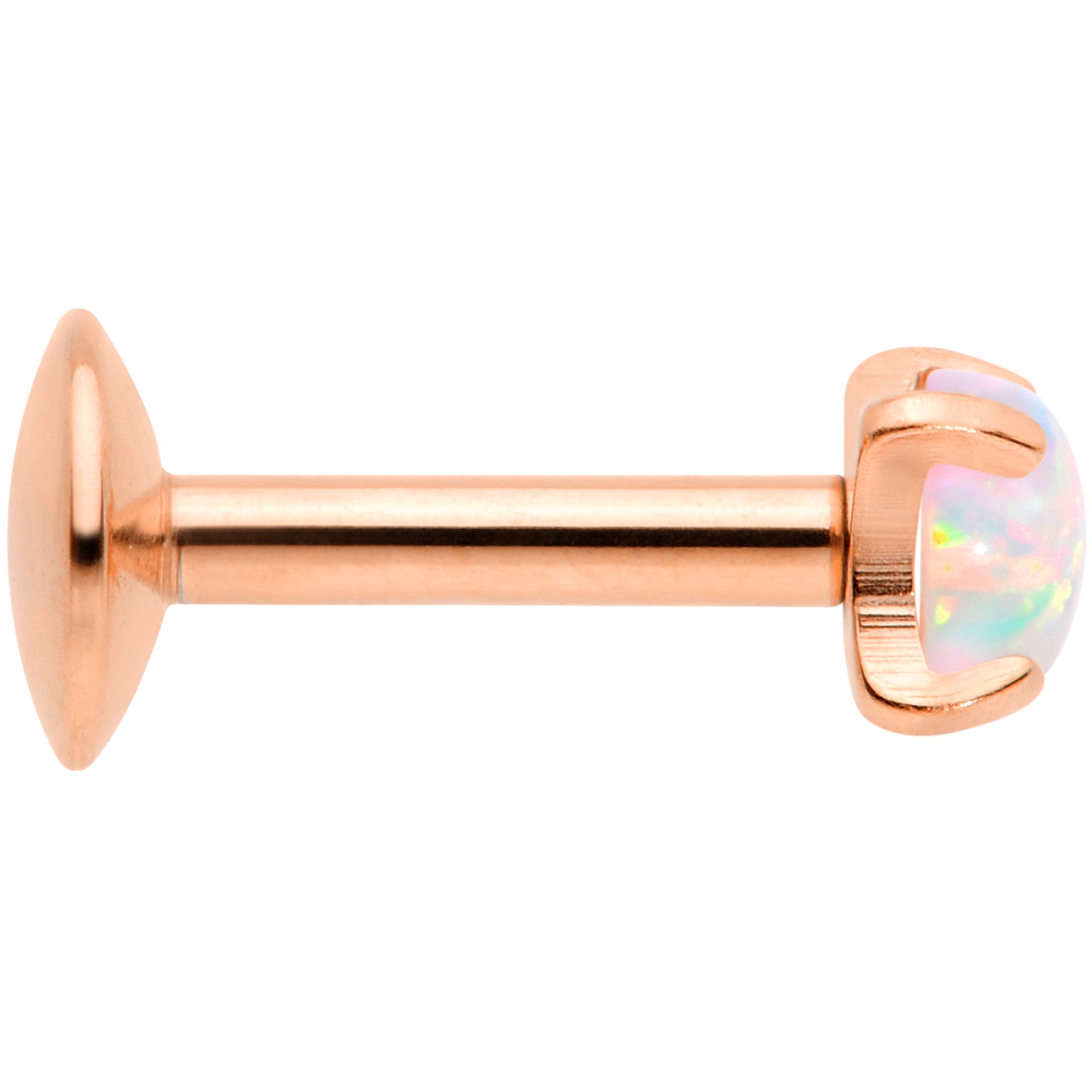 16G 1/4 3mm Syn Opal Rose Gold G23 Titanium Internal Thread Labret