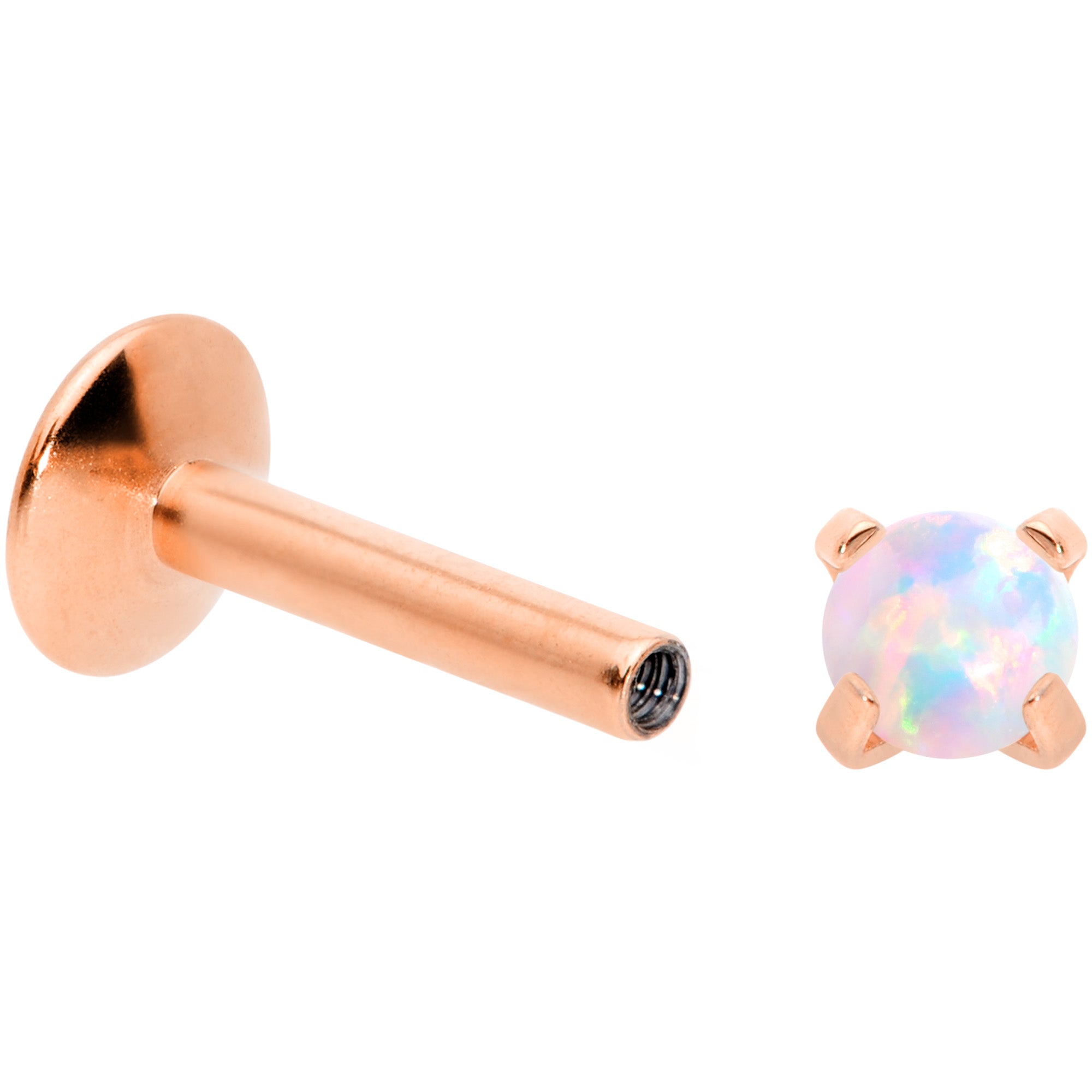 16G 1/4 3mm Syn Opal Rose Gold G23 Titanium Internal Thread Labret