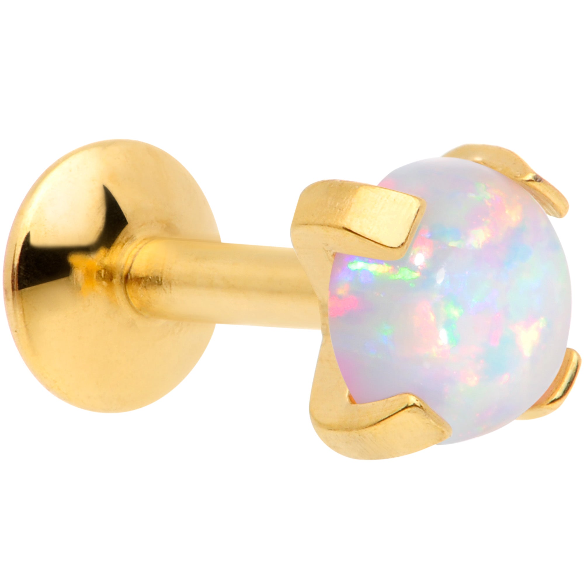 16G 1/4 4mm Syn Opal Gold G23 Titanium Internal Thread Labret