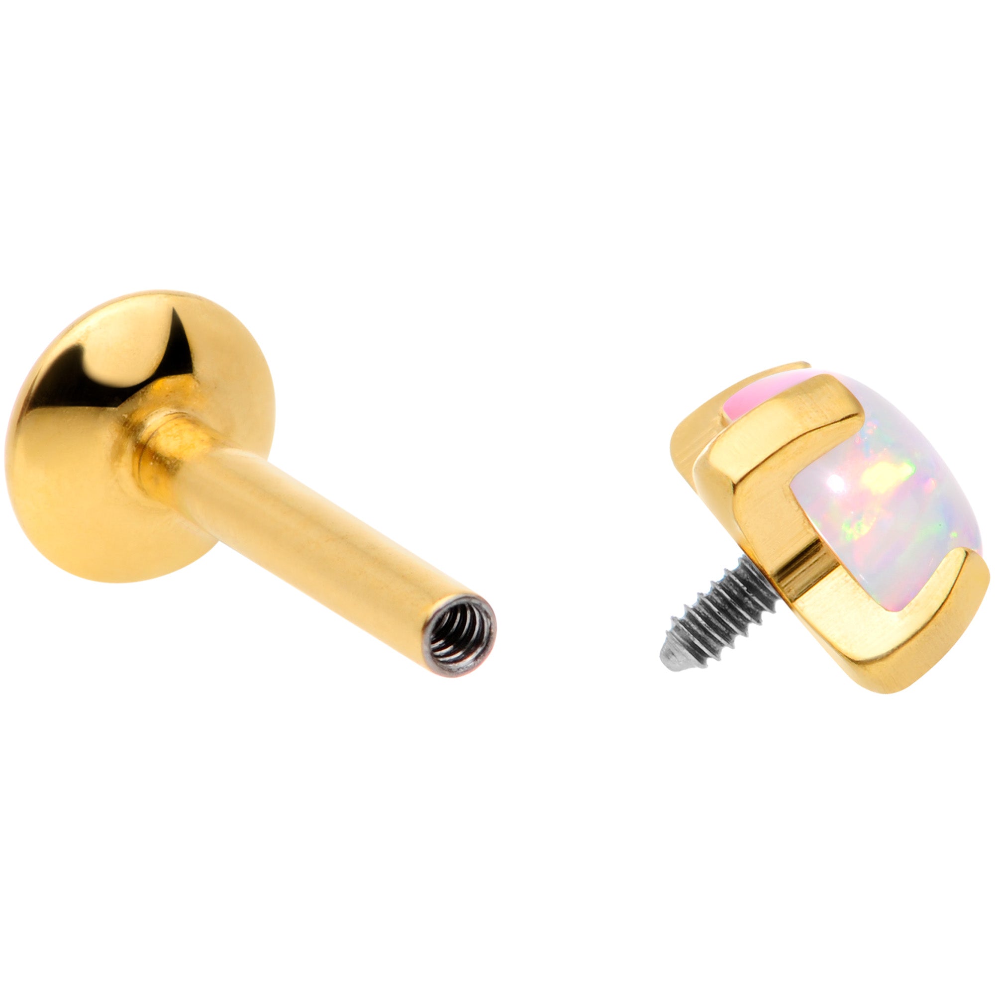 16G 1/4 4mm Syn Opal Gold G23 Titanium Internal Thread Labret