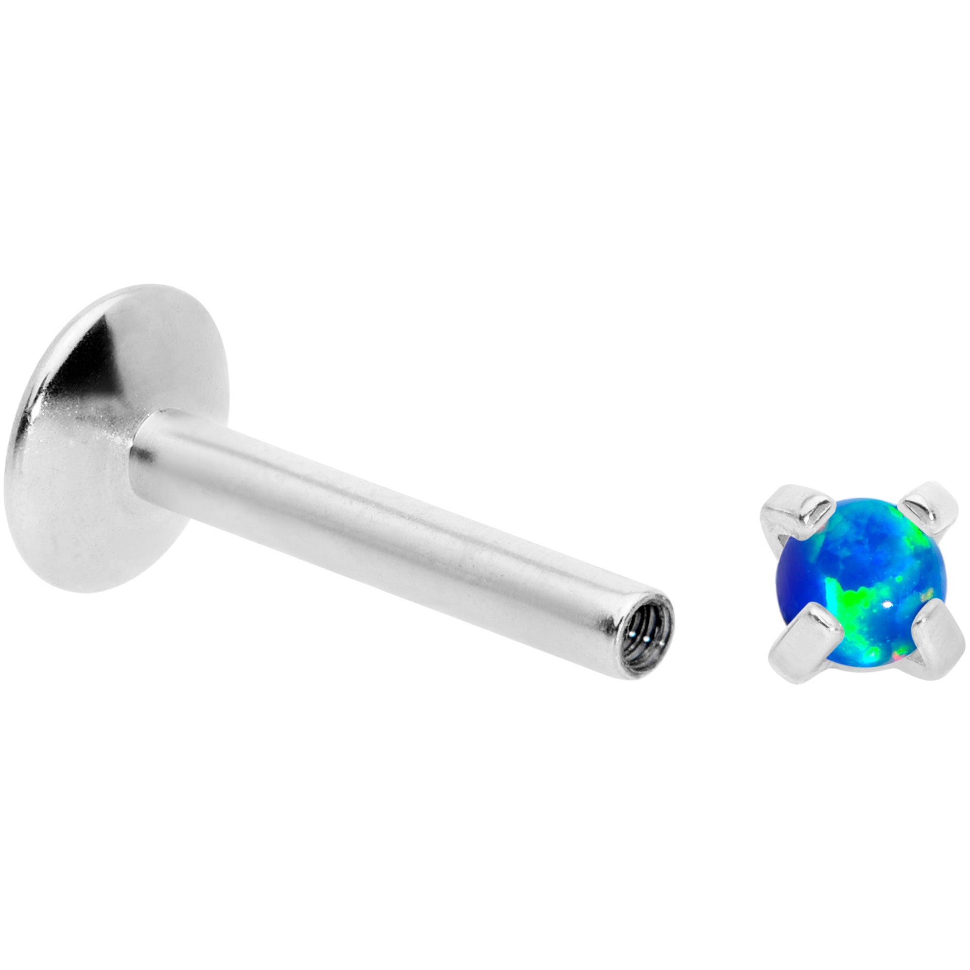 16G 5/16 2mm Blue Syn Opal G23 Titanium Internal Thread Labret