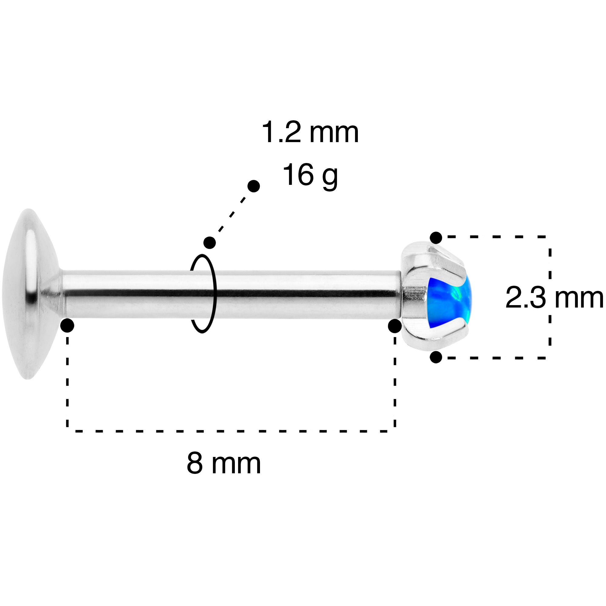 16G 5/16 2mm Blue Syn Opal G23 Titanium Internal Thread Labret