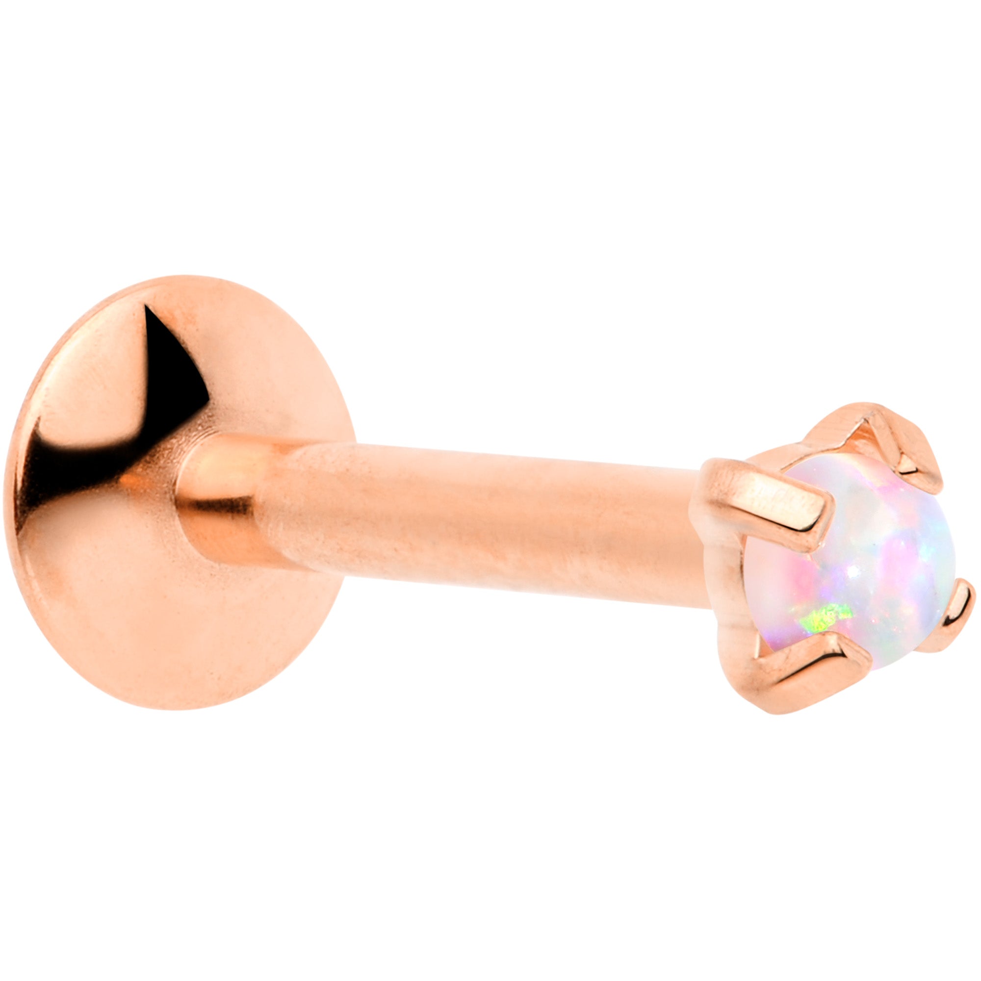 16G 5/16 2mm Syn Opal Rose Gold G23 Titanium Internal Thread Labret