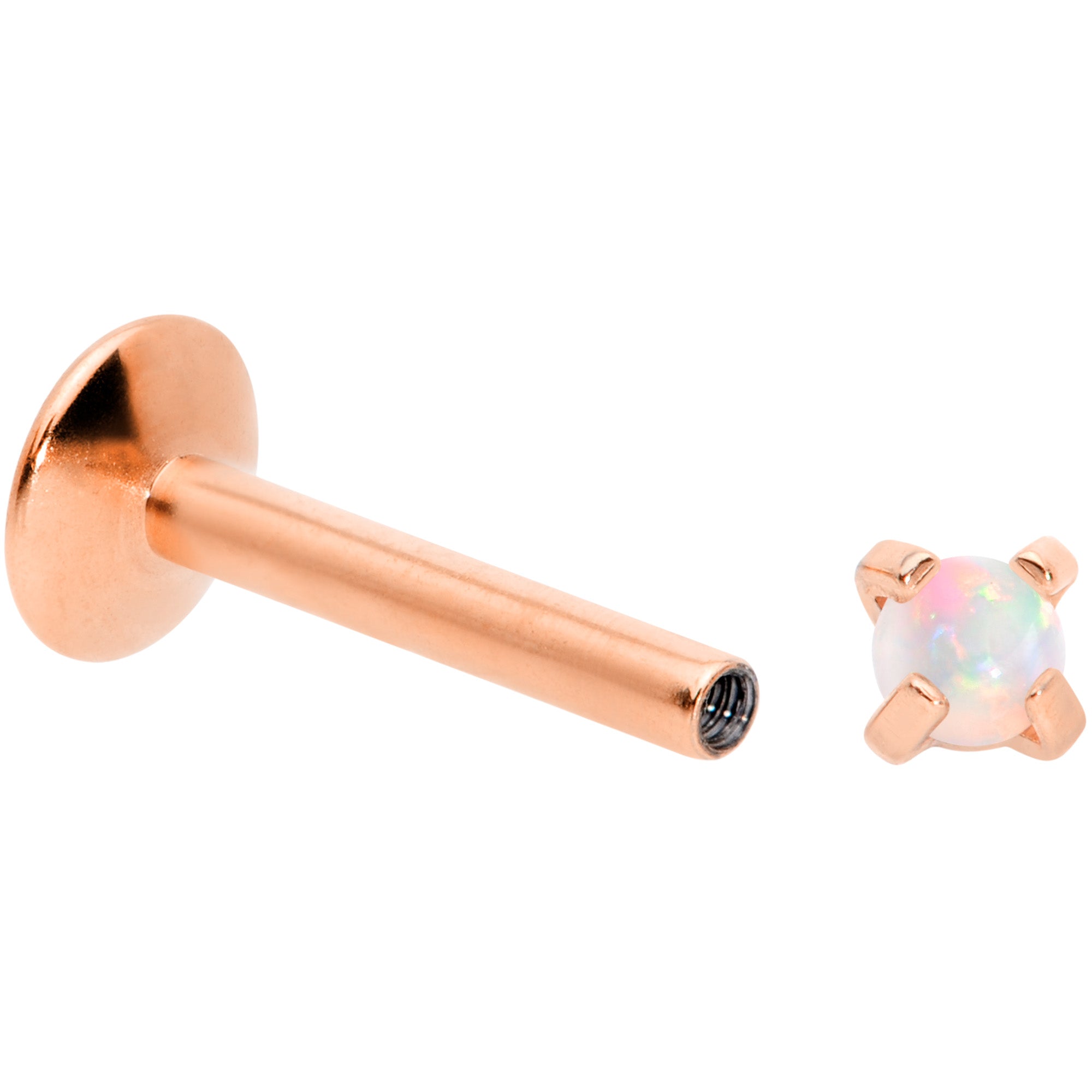 16G 5/16 2mm Syn Opal Rose Gold G23 Titanium Internal Thread Labret