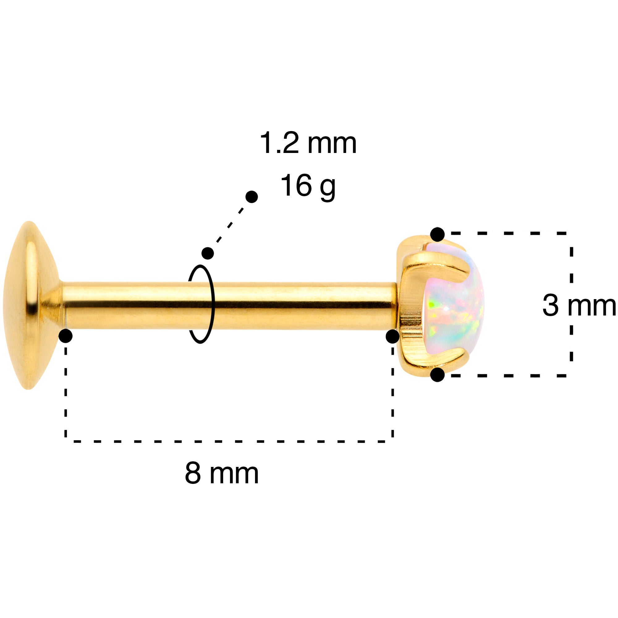 16G 5/16 3mm Syn Opal Gold G23 Titanium Internal Thread Labret