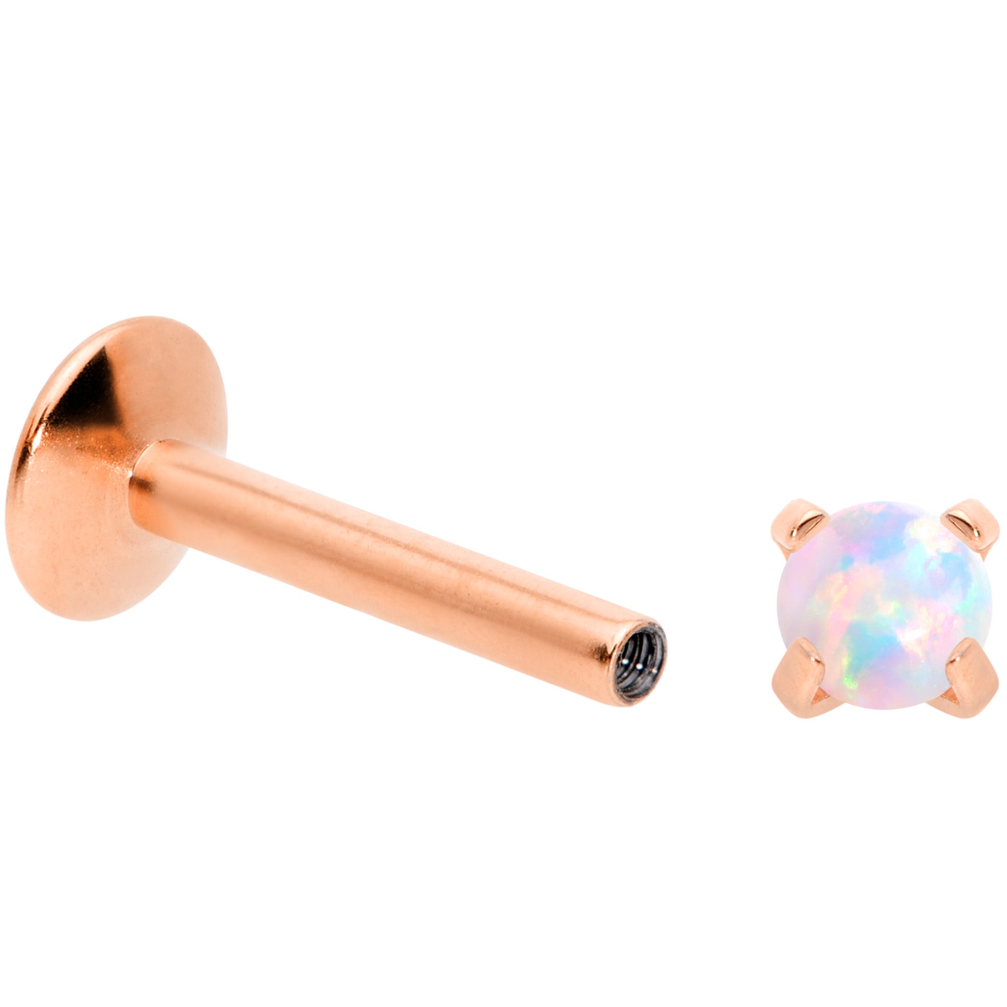 16G 5/16 3mm Syn Opal Rose Gold G23 Titanium Internal Thread Labret