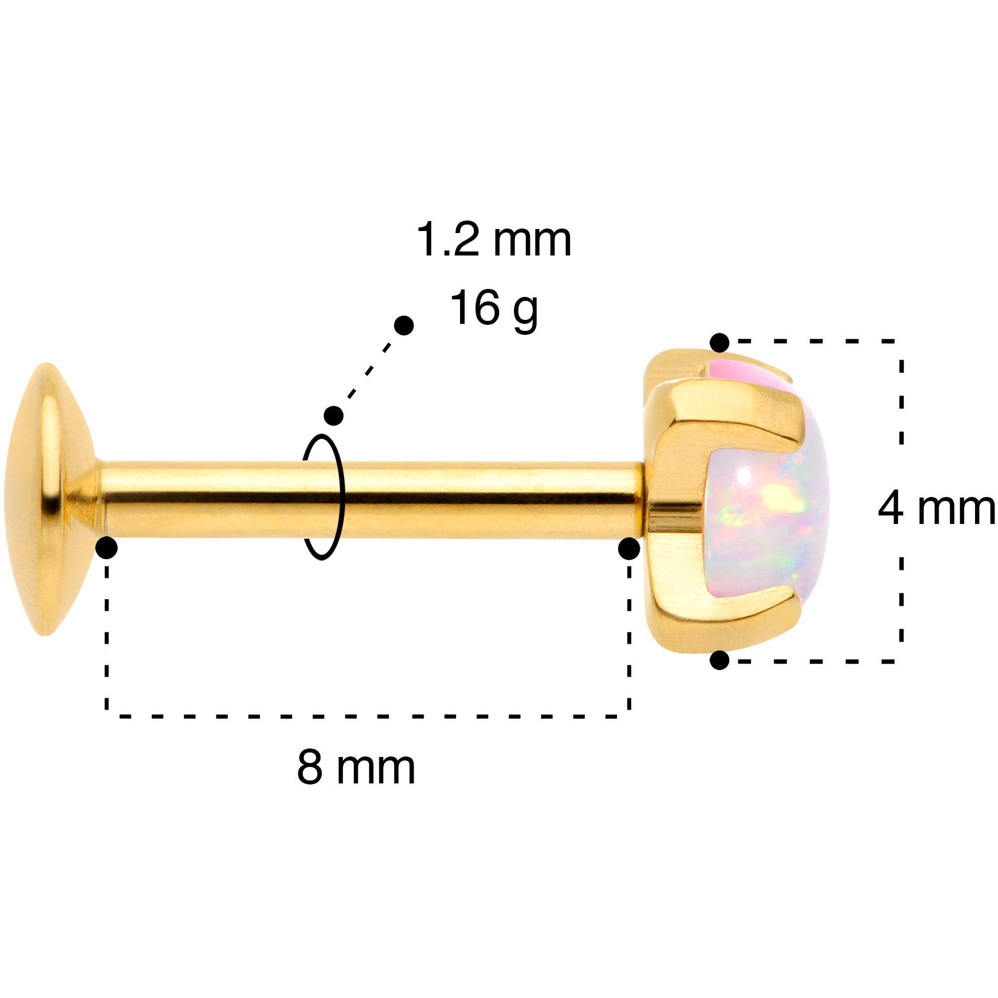 16G 5/16 4mm Syn Opal Gold G23 Titanium Internal Thread Labret