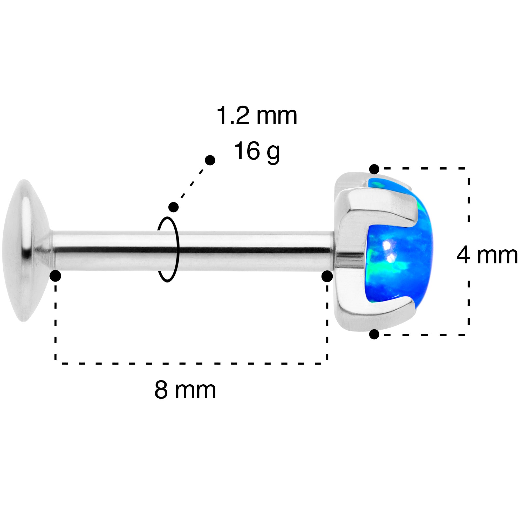 16G 5/16 4mm Blue Syn Opal G23 Titanium Internal Thread Labret