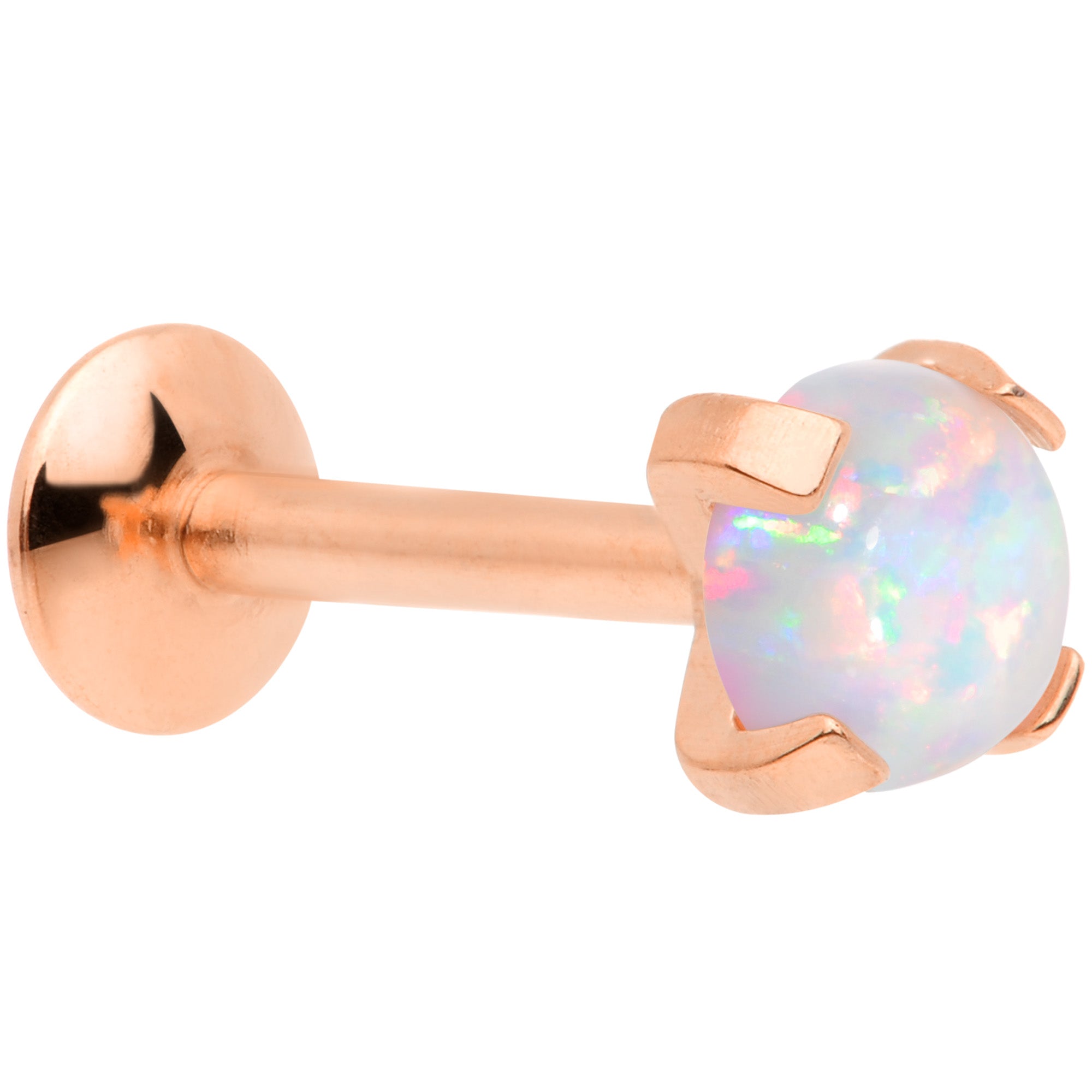 16G 5/16 4mm Syn Opal Rose Gold G23 Titanium Internal Thread Labret