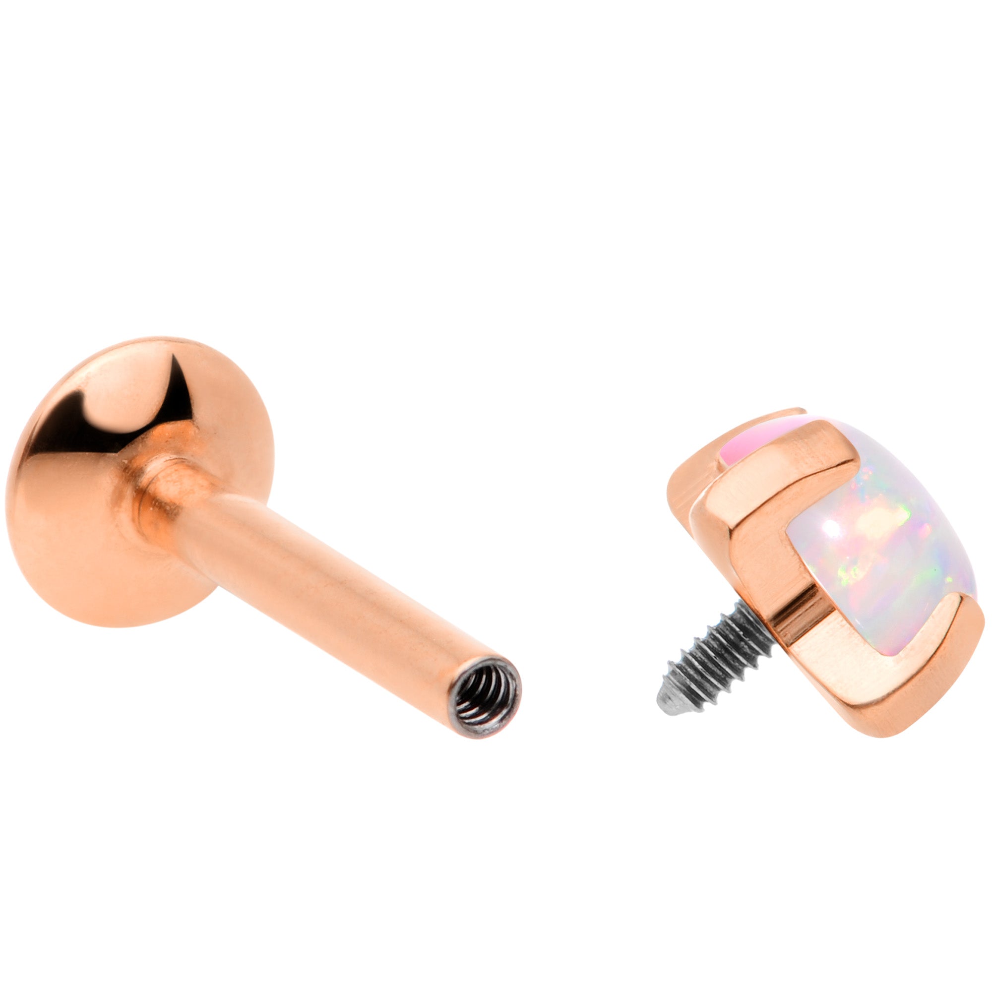 16G 5/16 4mm Syn Opal Rose Gold G23 Titanium Internal Thread Labret