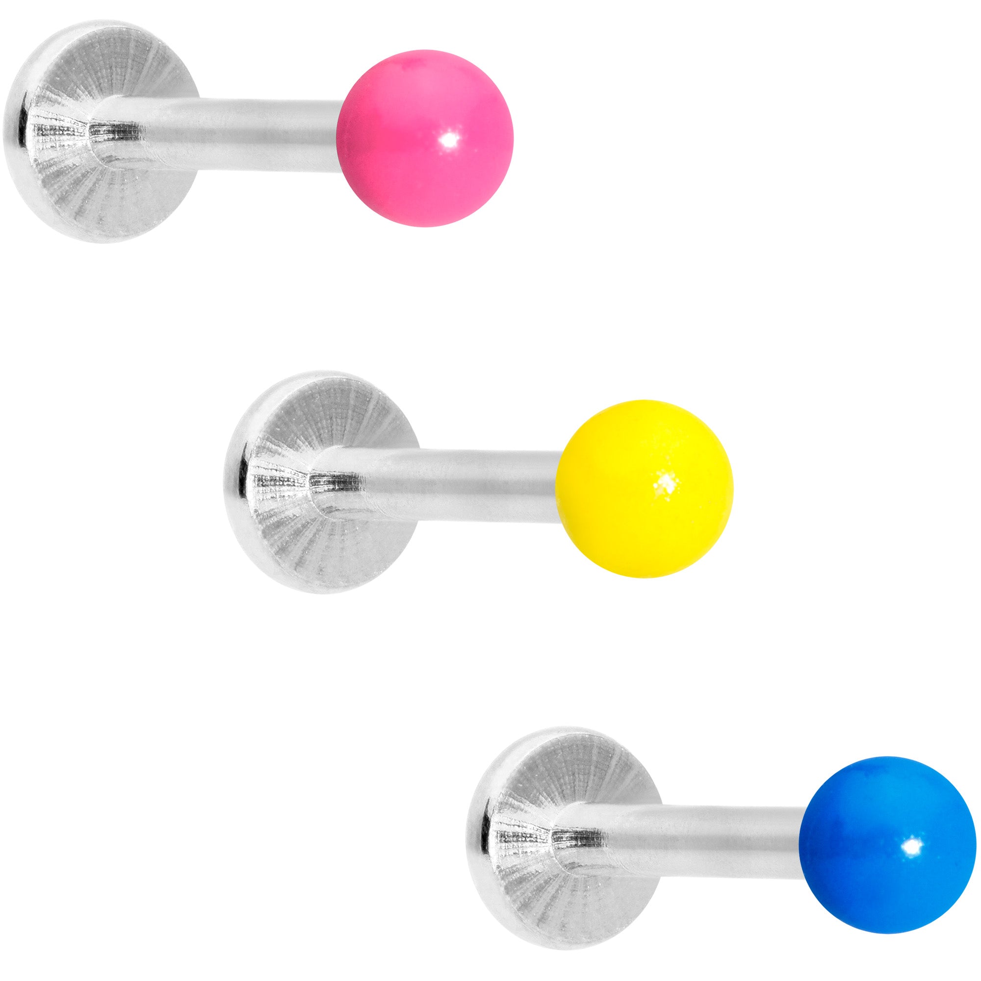 16 Gauge 5/16 Blue Pink Yellow Glow Ball Labret Set of 3