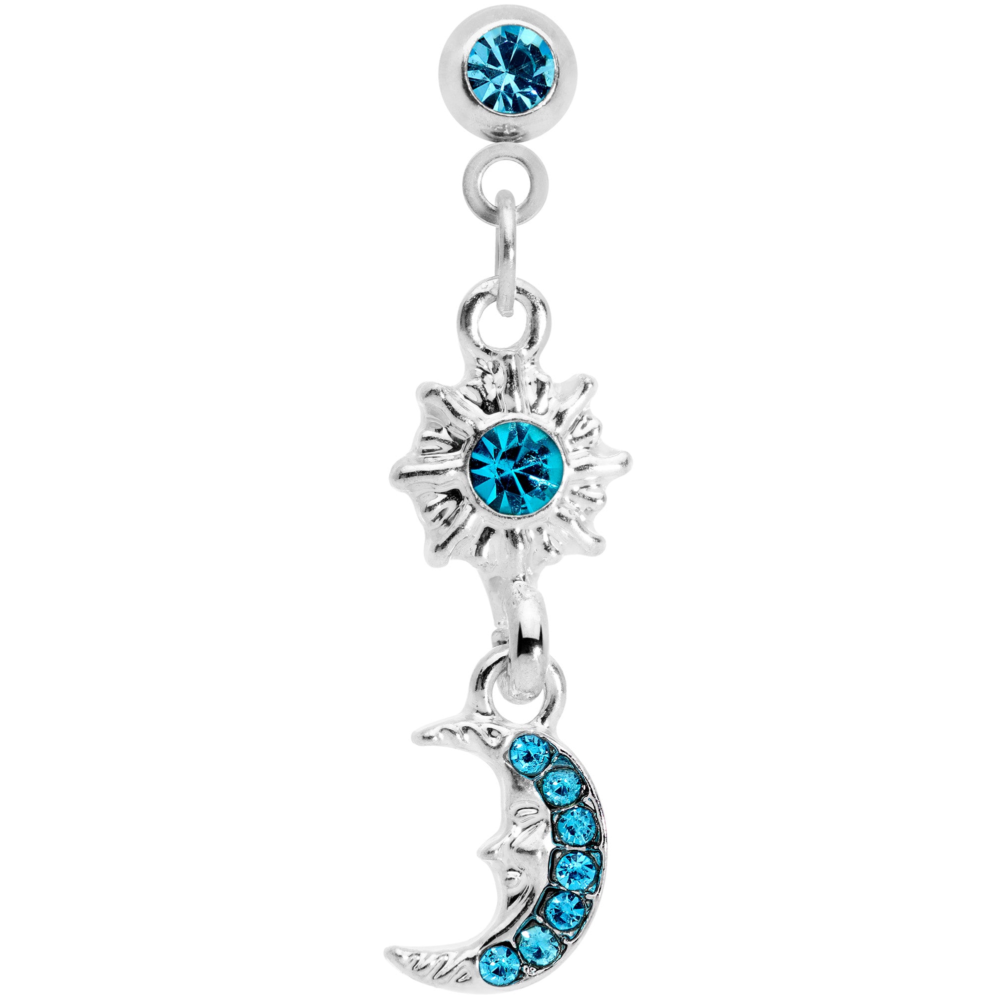 16 Gauge 1/4 Aqua Gem Moon Dangle Cartilage Tragus