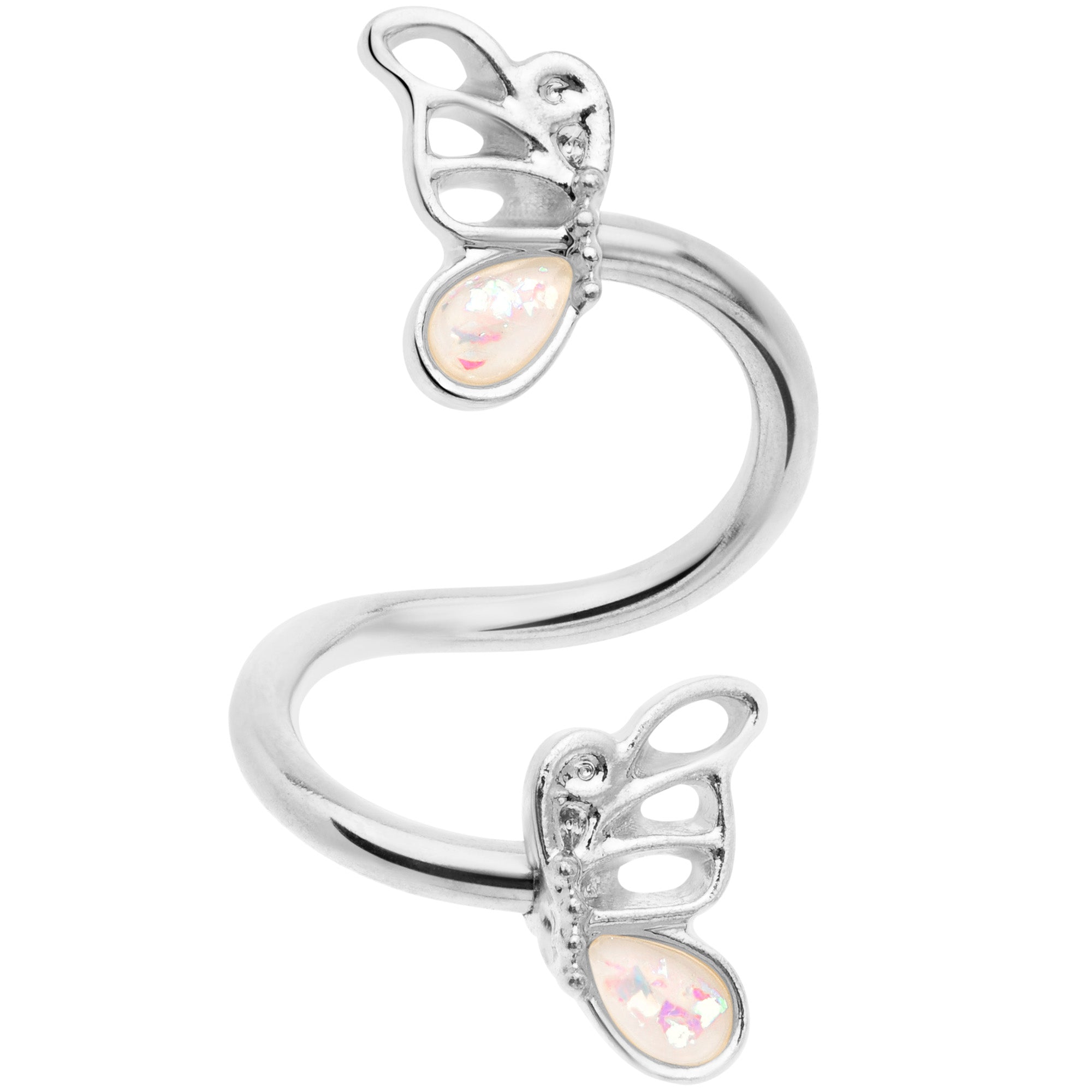 White Faux Opal Butterfly Spiral Twister Belly Ring