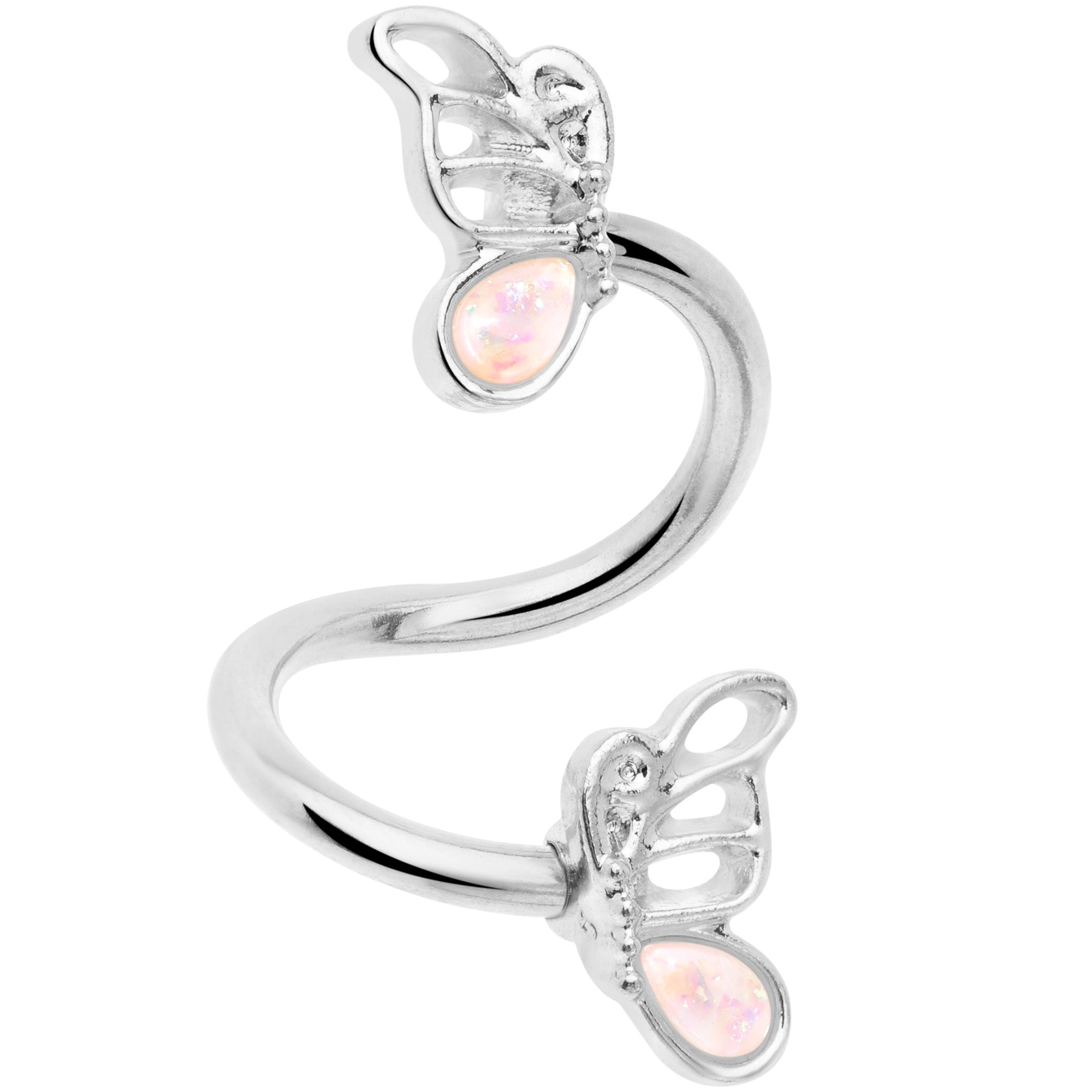 White Faux Opal Butterfly Spiral Twister Belly Ring