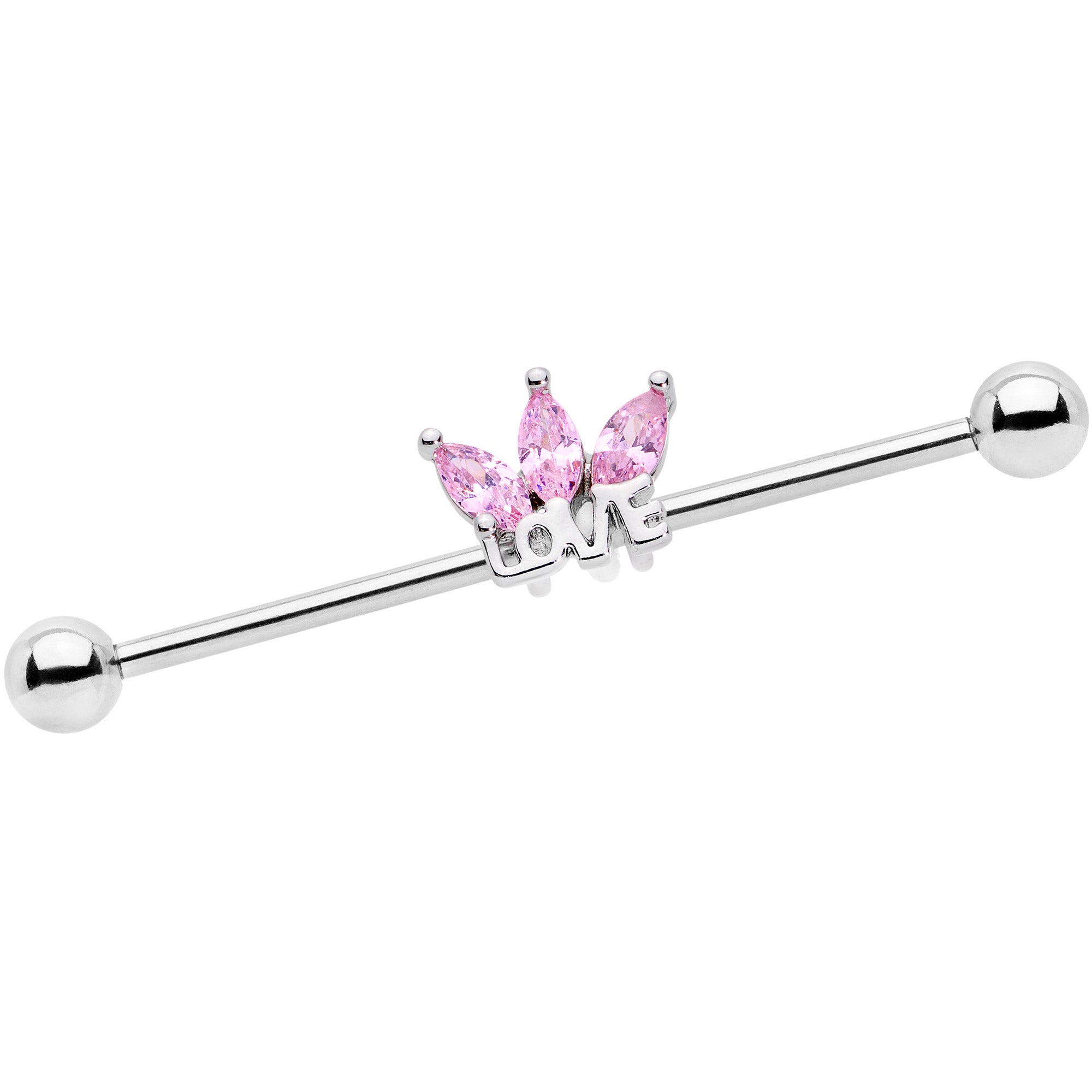 14 Gauge Pink Gem Crown of Love Industrial Barbell 38mm