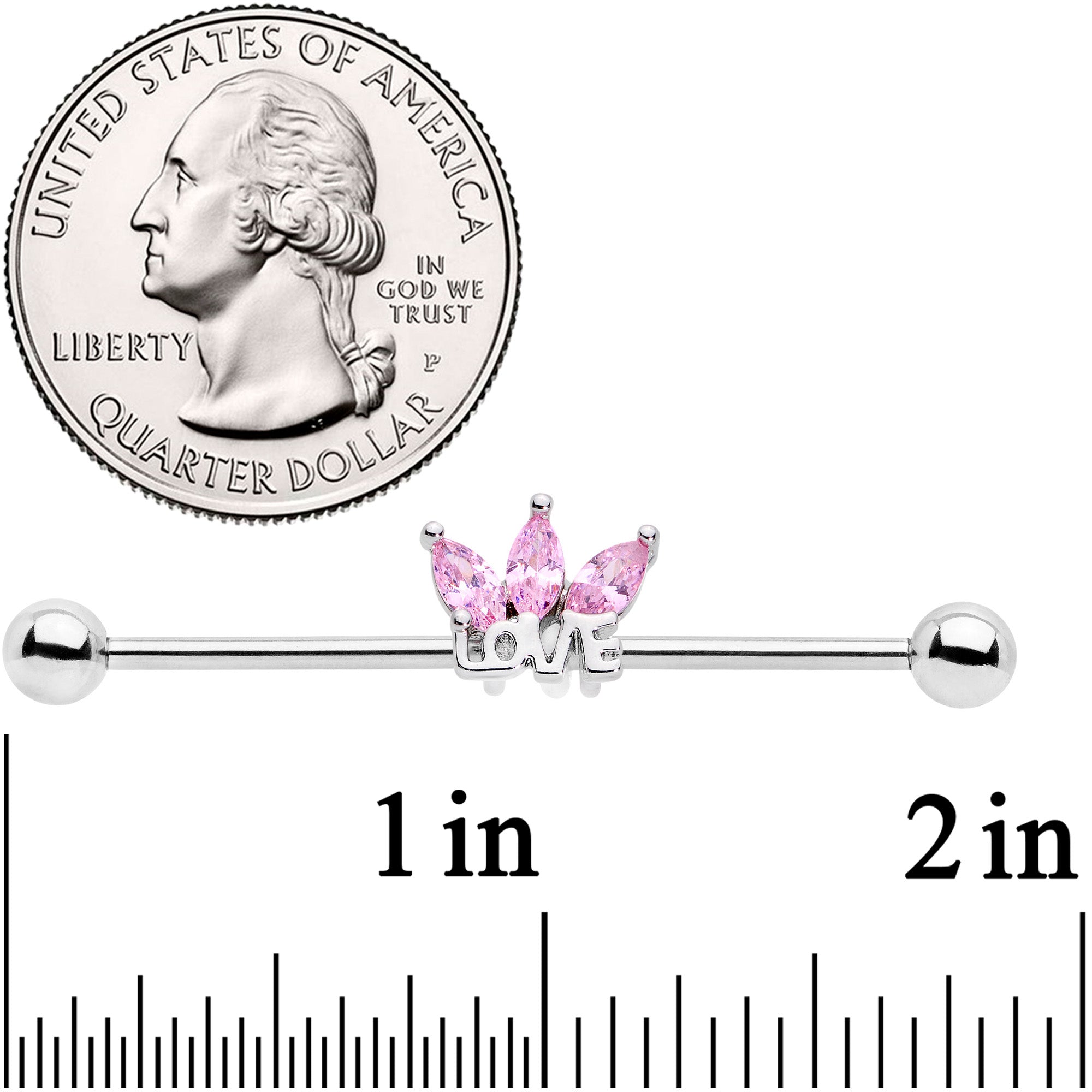 14 Gauge Pink Gem Crown of Love Industrial Barbell 38mm