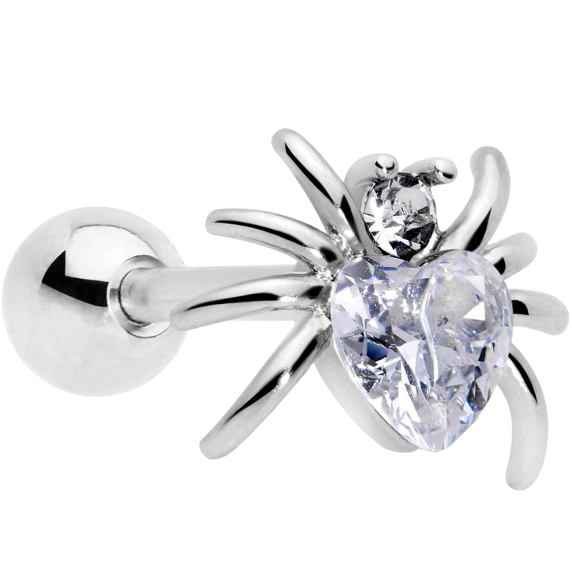 16 Gauge 1/4 Clear Gem Heart Spider Cartilage Tragus