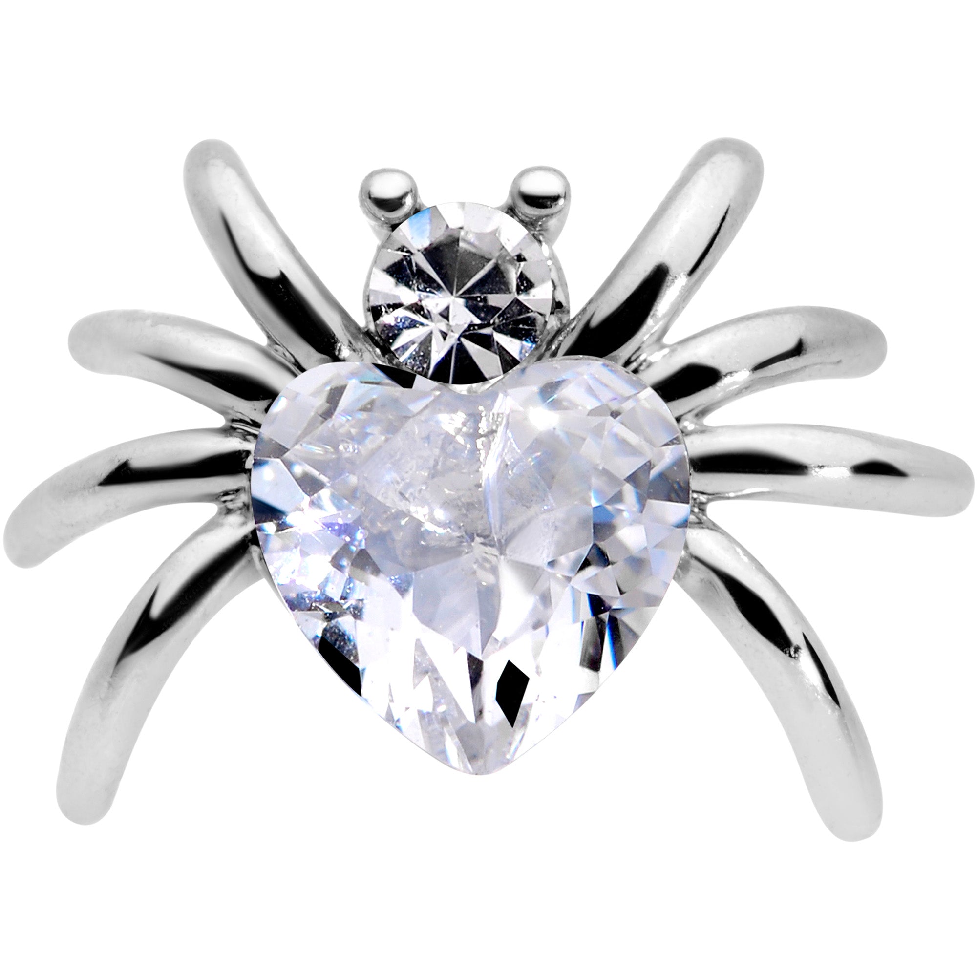 16 Gauge 1/4 Clear Gem Heart Spider Cartilage Tragus